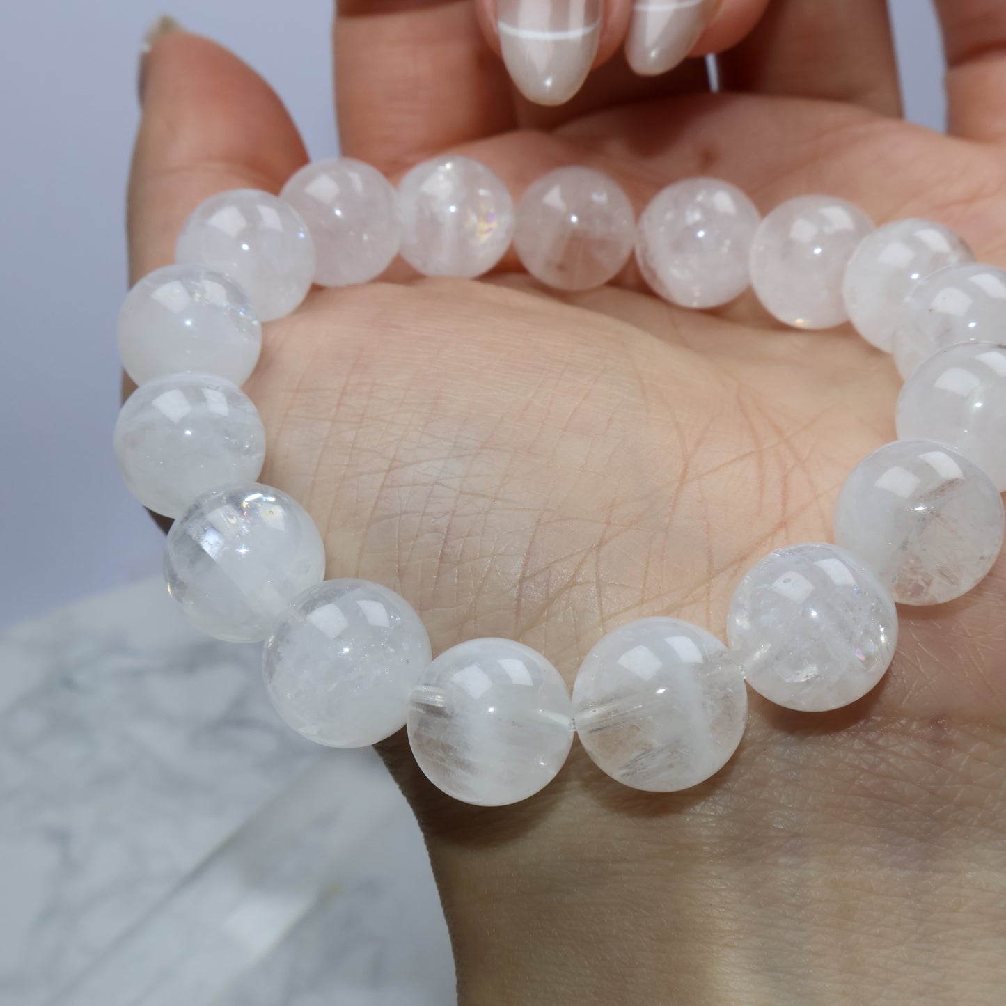 Clarity Veil White Phantom Quartz Bracelet 白幽靈水晶手串 – 11.7–12.2mm(Brazil 巴西)