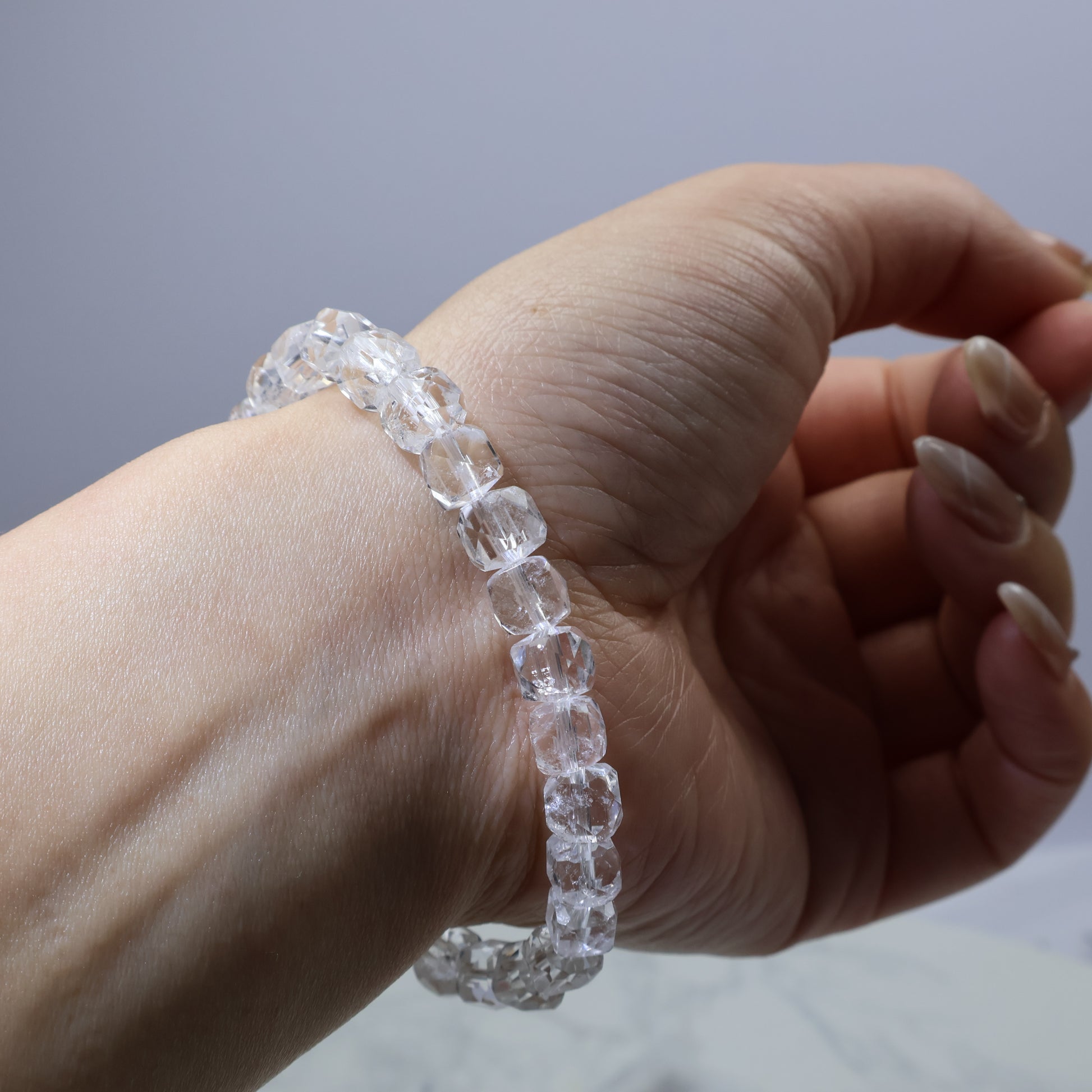 Side wrist angle – small beaded crystal bracelet with shimmer effect