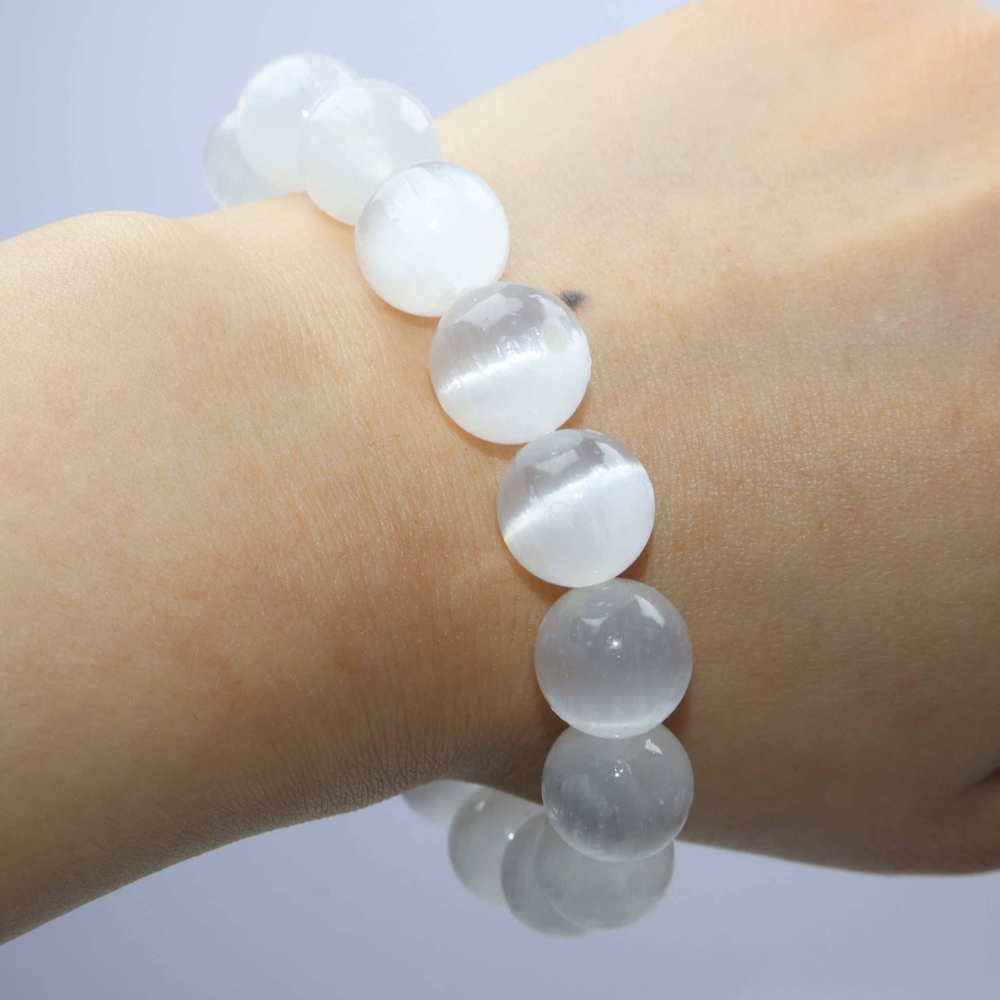 Wrist view of the bracelet reflecting a serene, ethereal energy