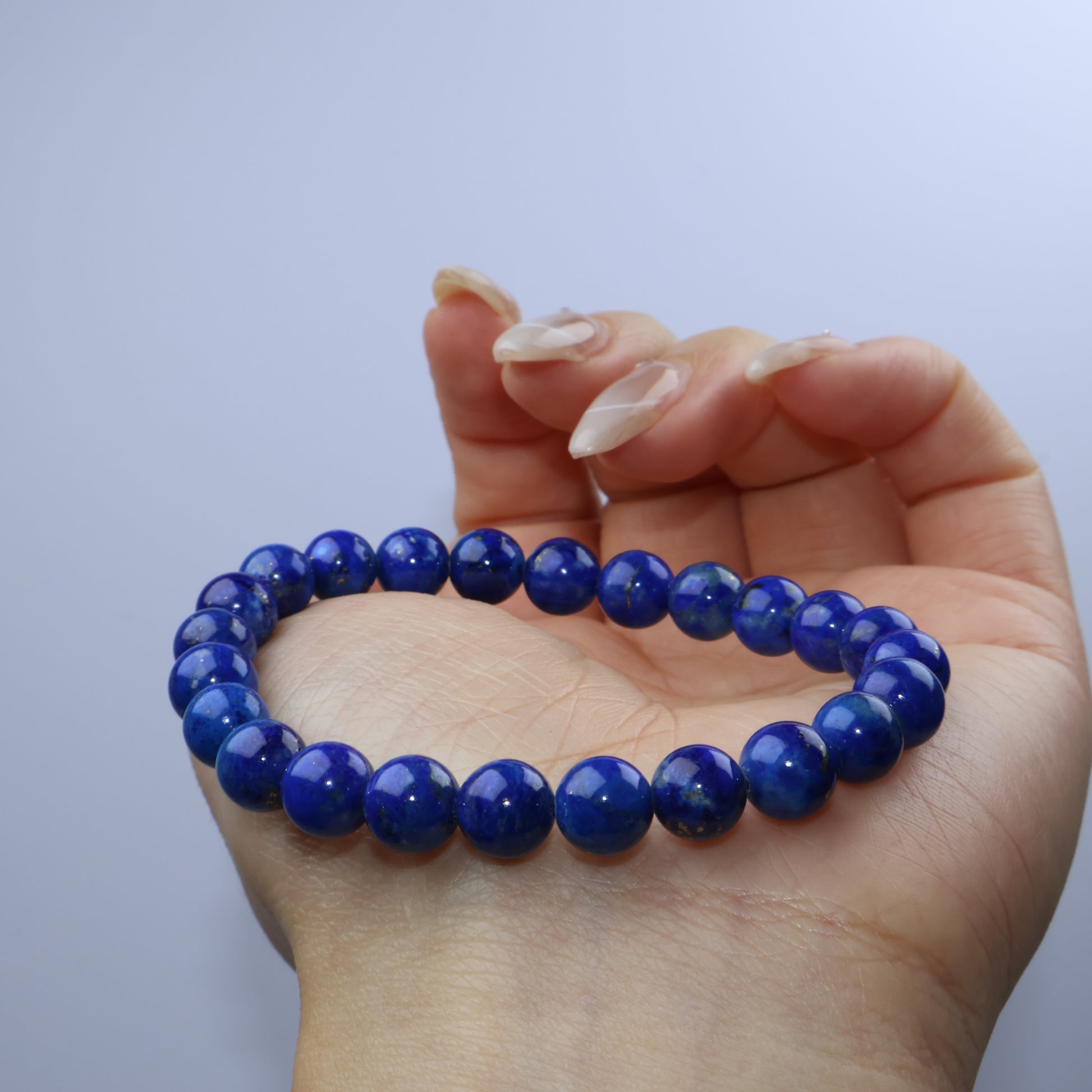 Front-on shot of bracelet highlighting rich color and uniform bead size