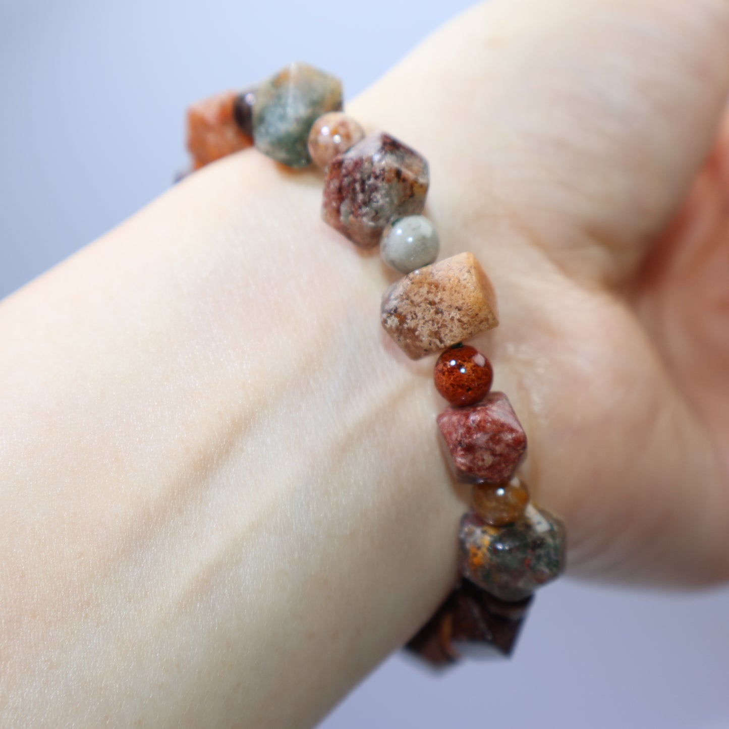 Close wrist shot focusing on individual bead details