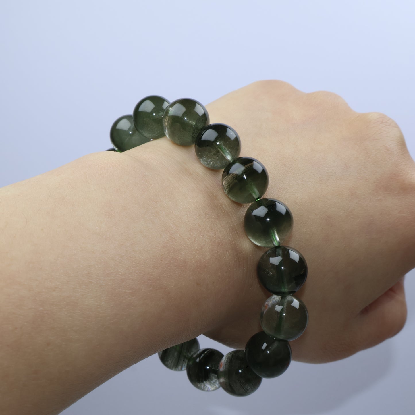 Worn on wrist showing the natural gradient and clarity of the bracelet