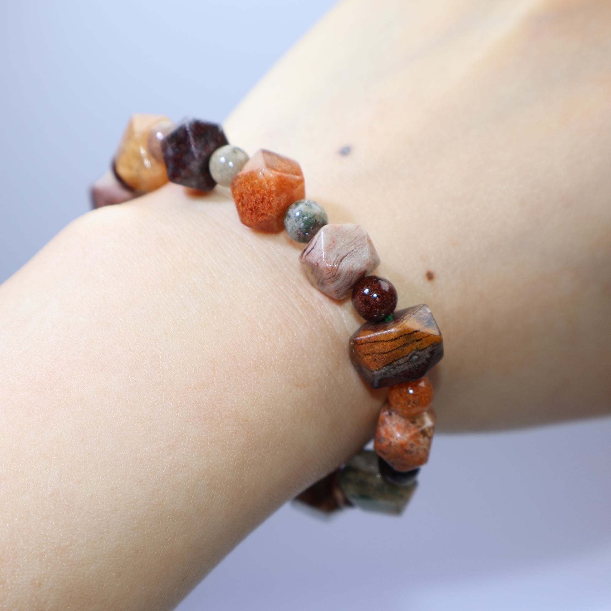 Wrist shot showing comfortable fit of 8mm beads