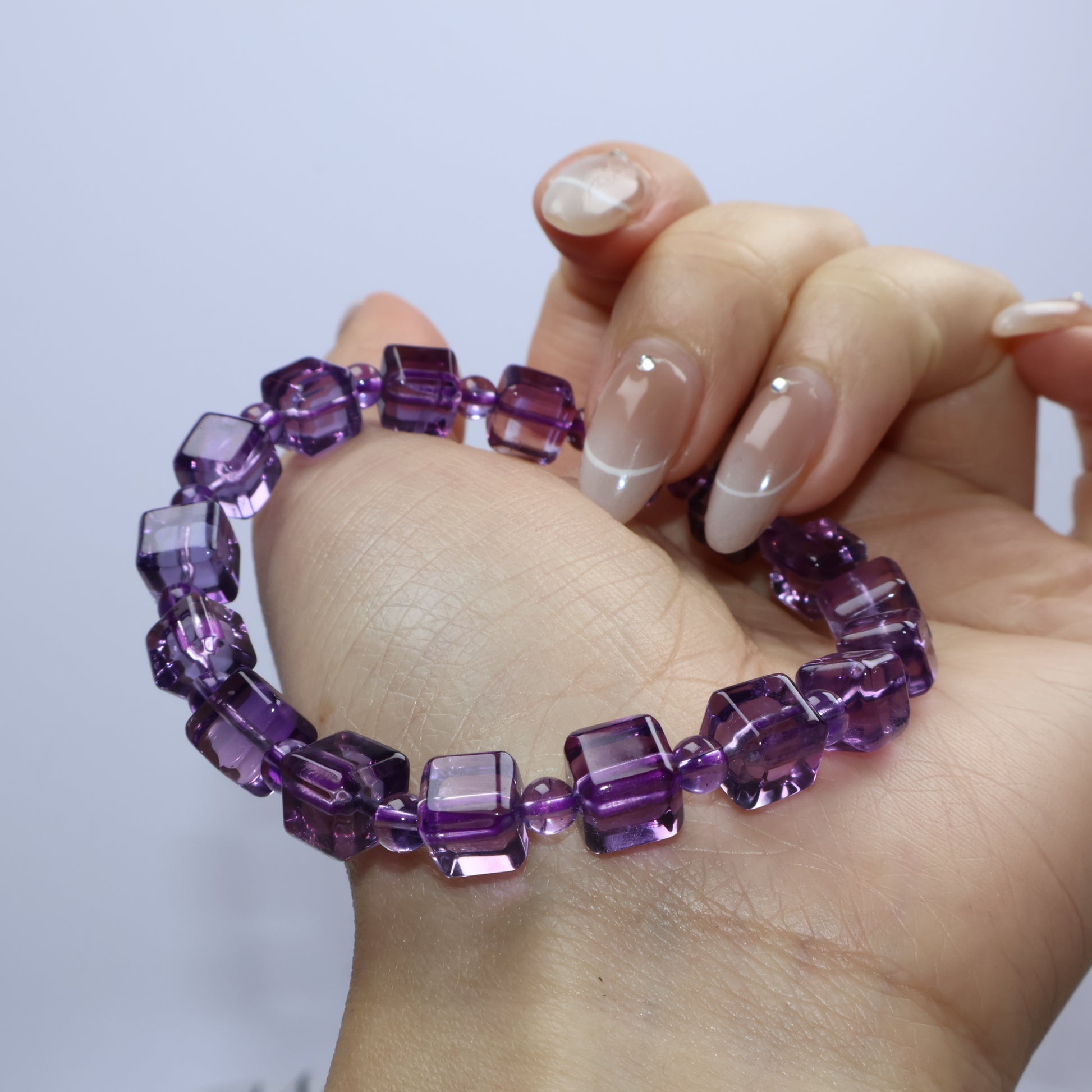 Curved wrist view showing full bracelet and geometric style