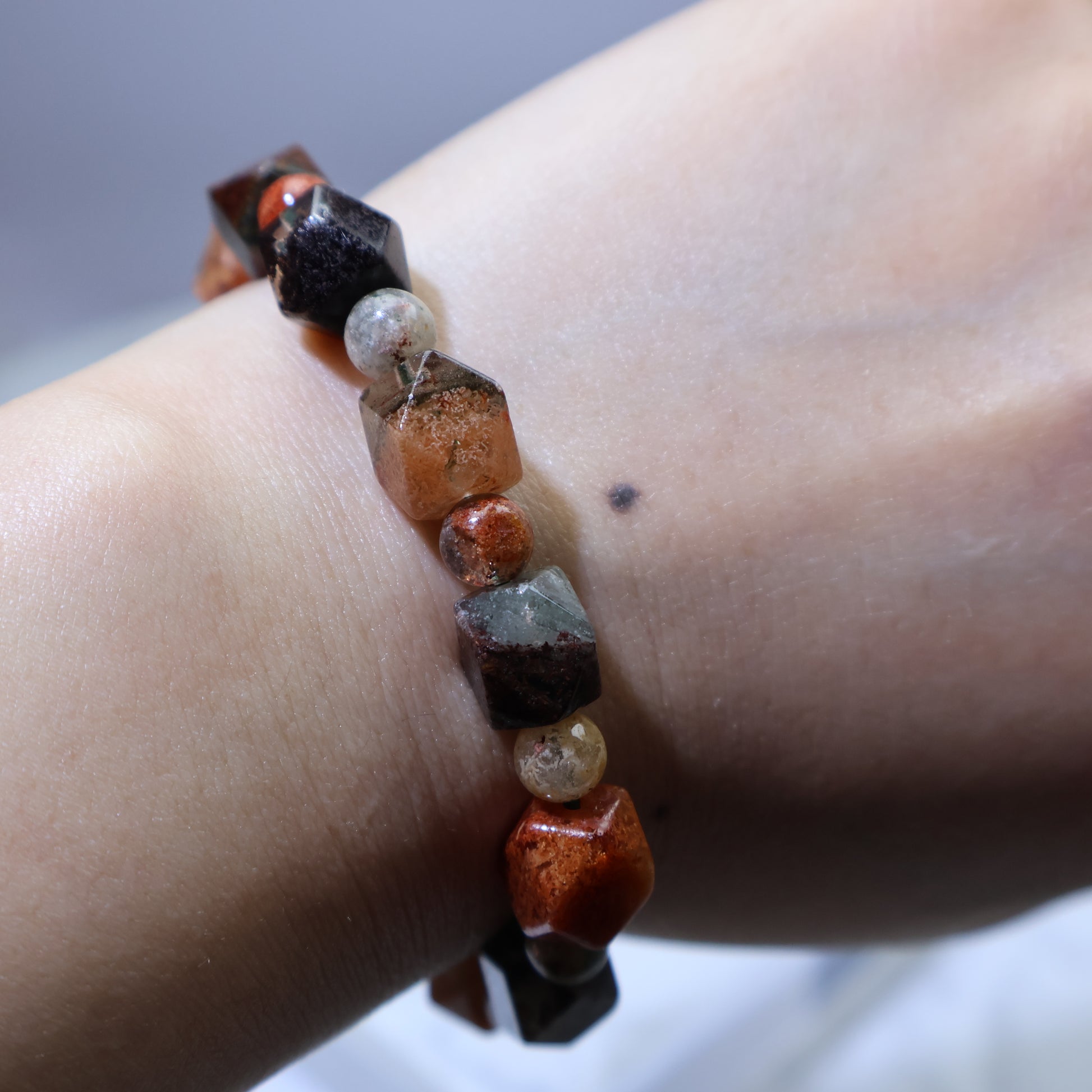 Wrist shot showing fit and geometric beads along the wrist
