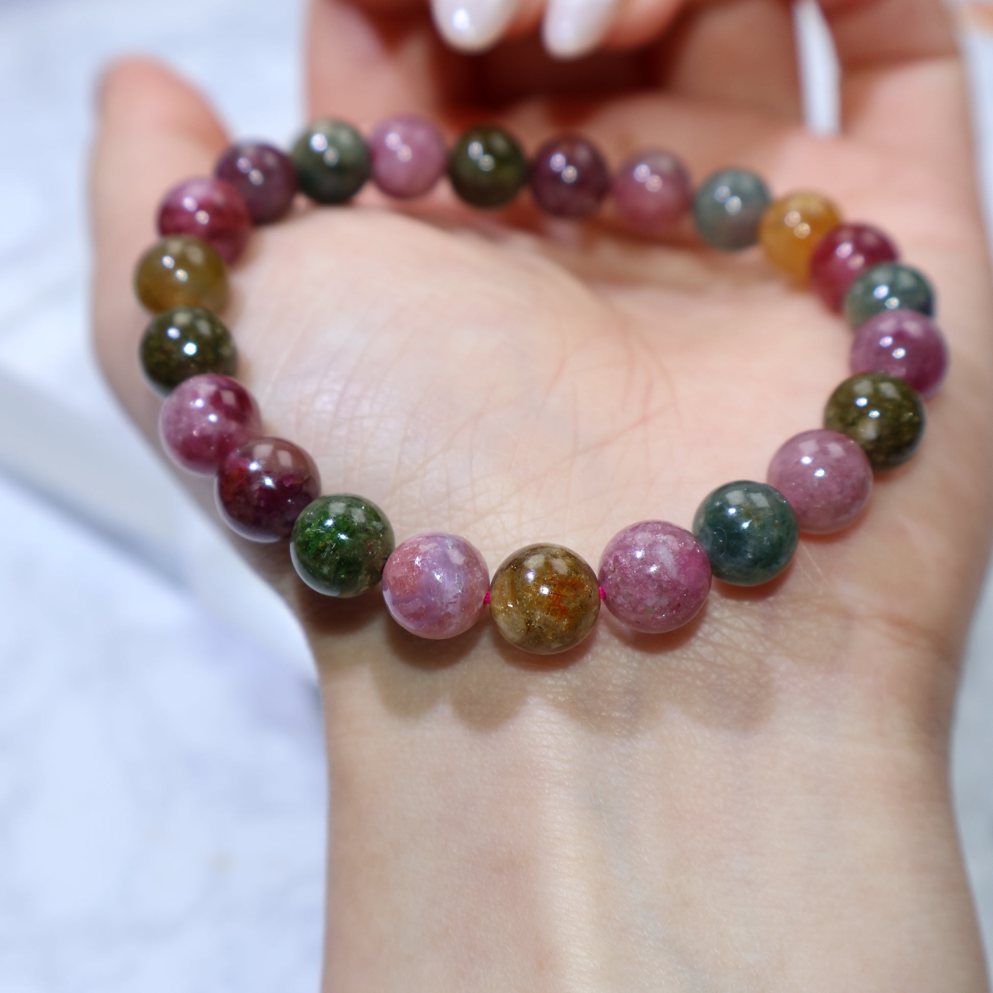 Macro shot of individual beads showing internal patterns and texture