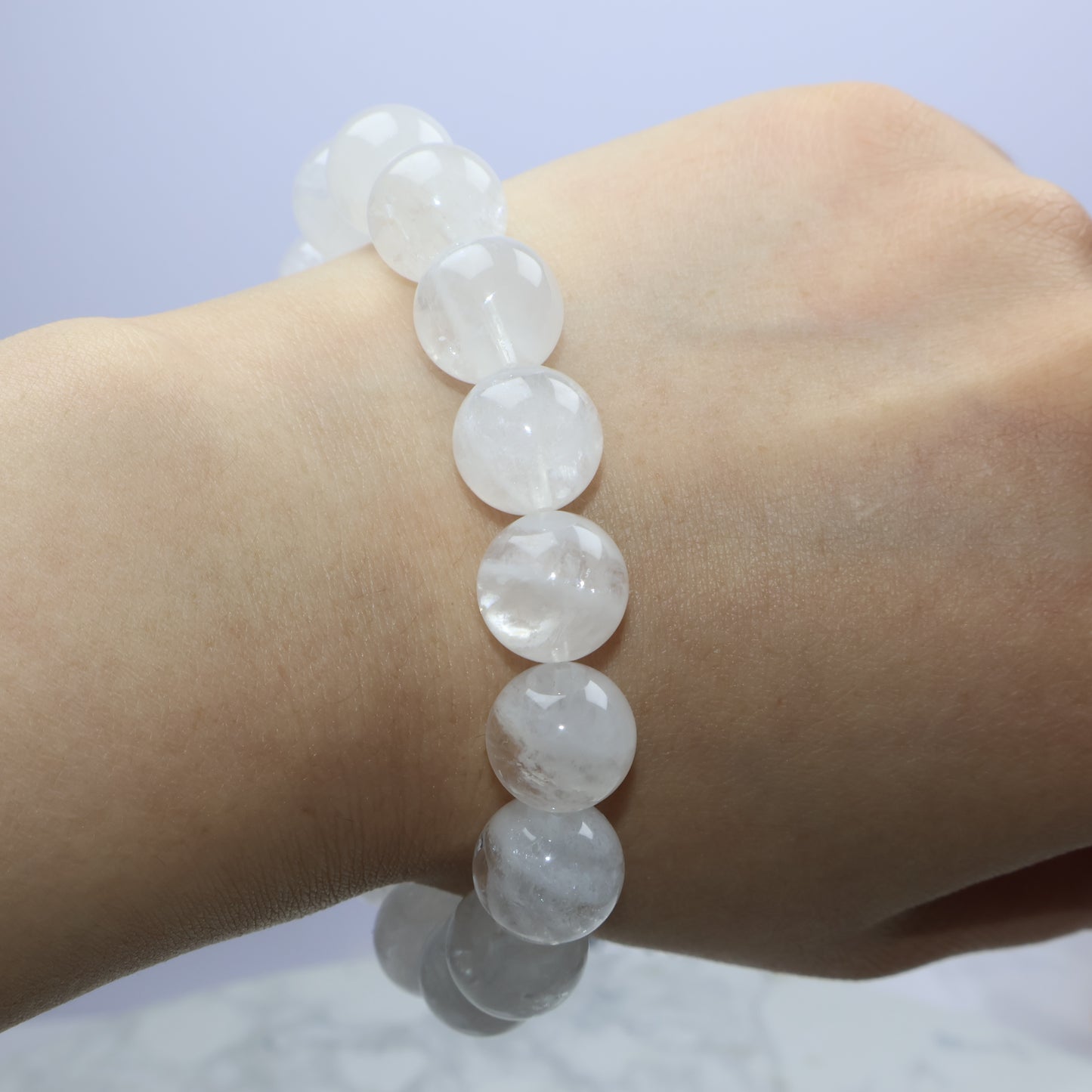 Clarity Veil White Phantom Quartz Bracelet 白幽靈水晶手串 – 11.7–12.2mm(Brazil 巴西)
