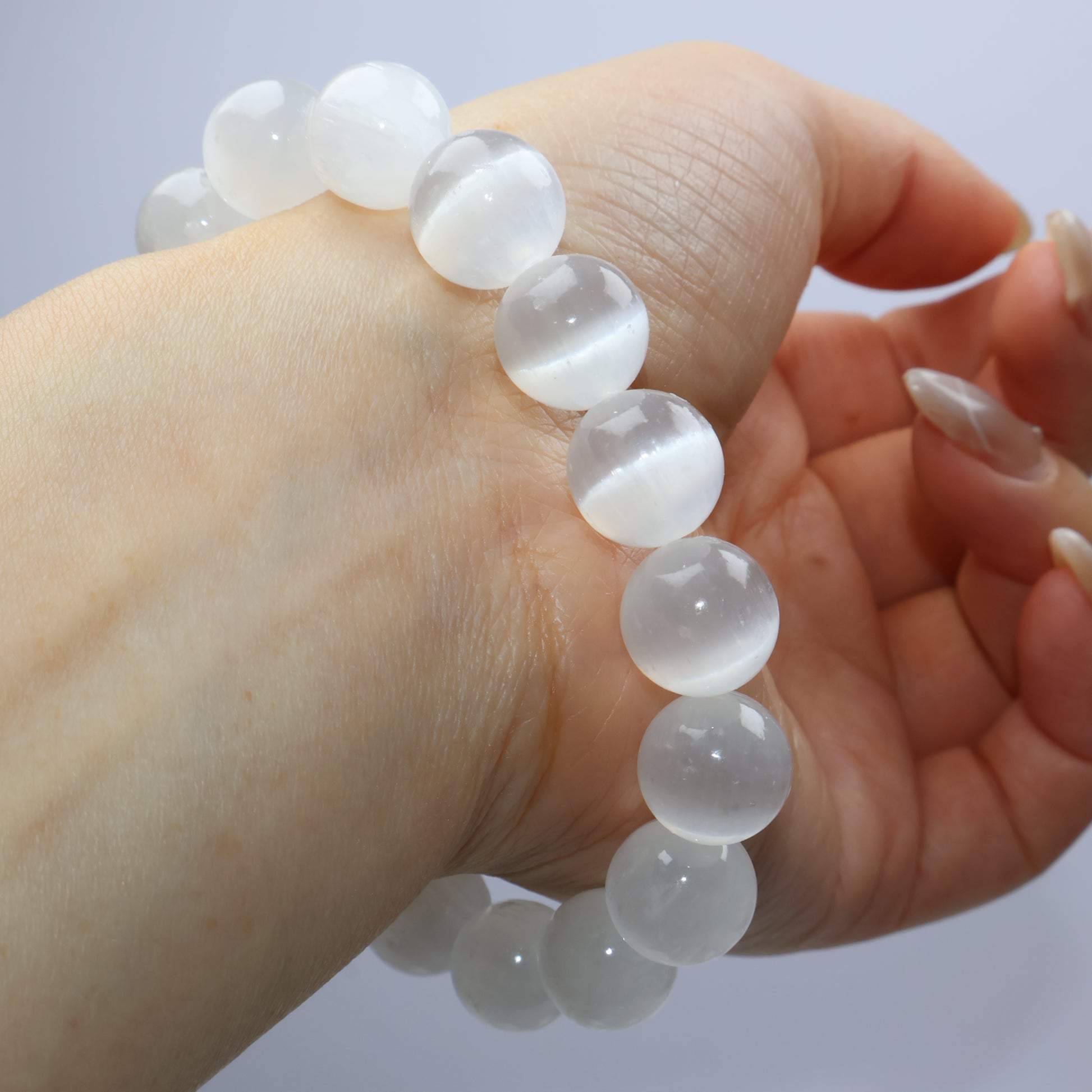 Macro close-up showing subtle chatoyancy and fine bead texture