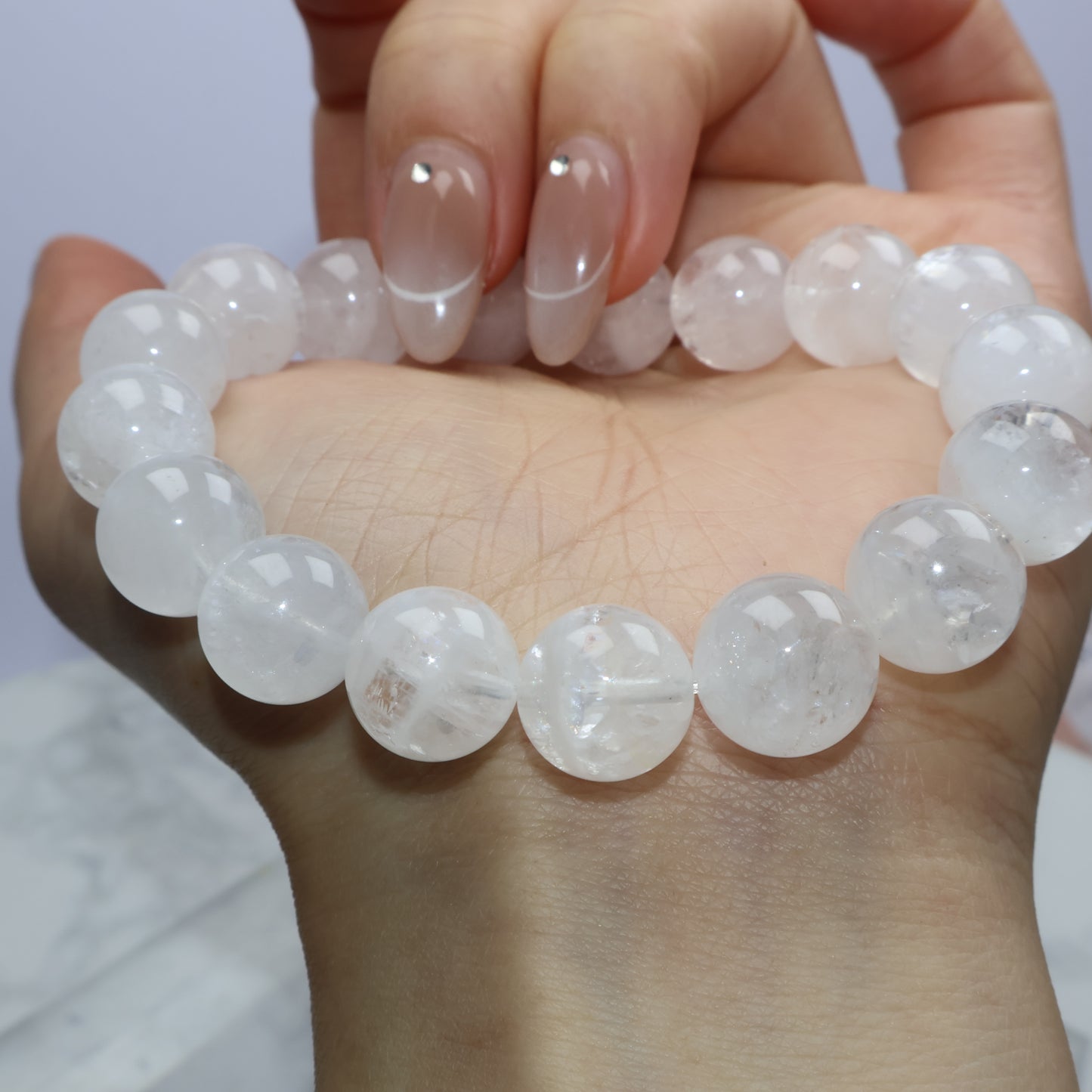 Clarity Veil White Phantom Quartz Bracelet 白幽靈水晶手串 – 11.7–12.2mm(Brazil 巴西)