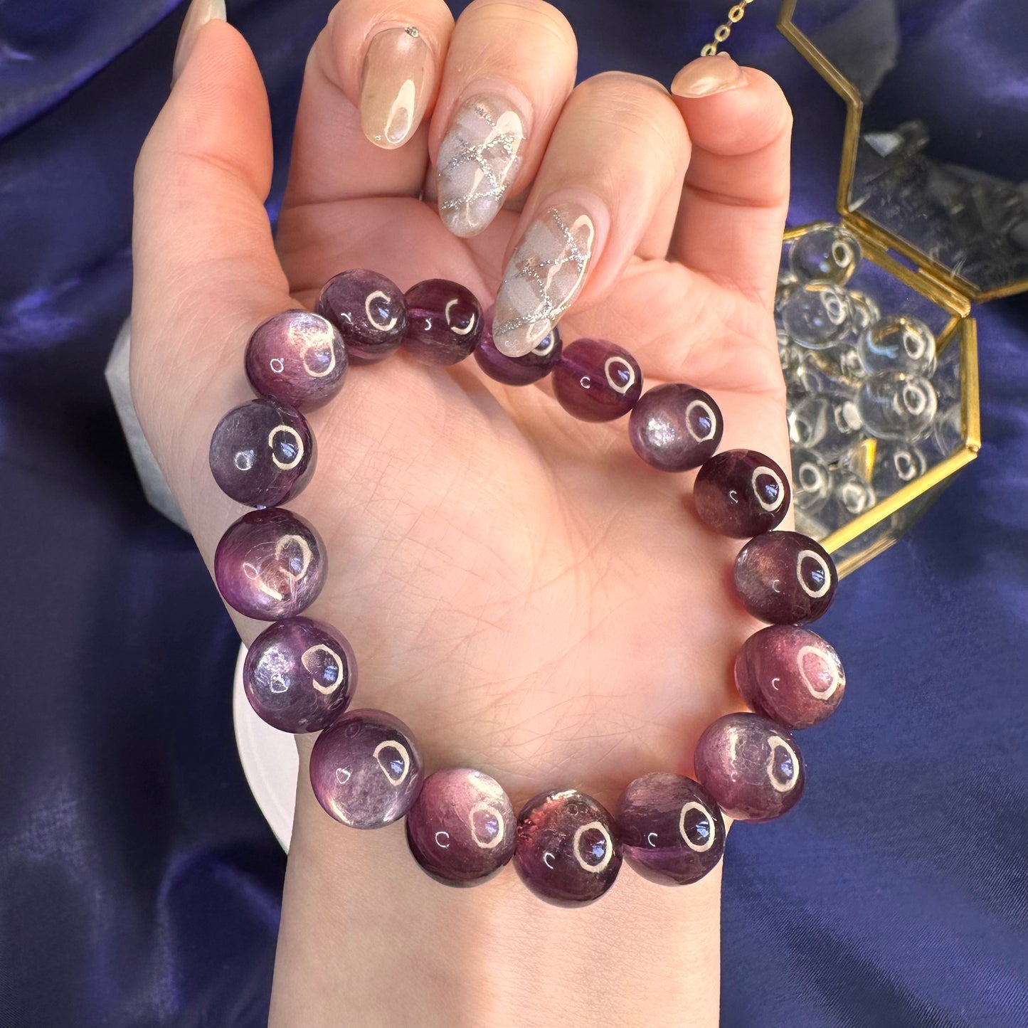 Natural Lepidolite Bracelet – 11mm Calming Purple Mica Crystal for Emotional Balance