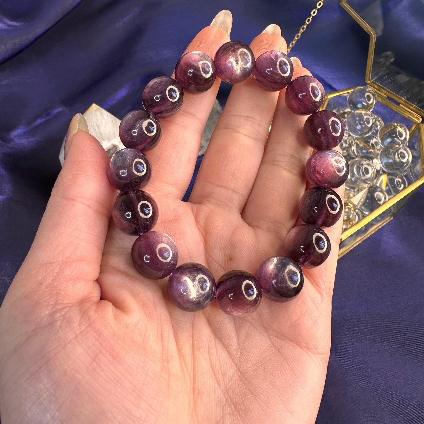Natural Lepidolite Bracelet – 13mm Calming Purple Mica Crystal for Emotional Balance