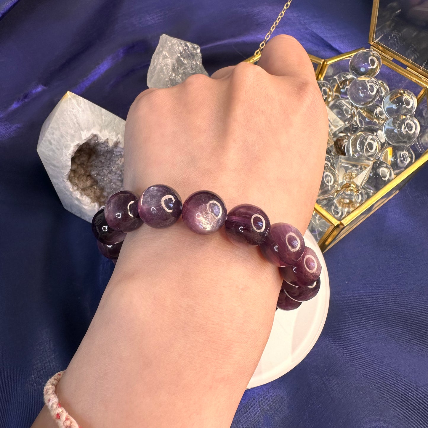 Natural Lepidolite Bracelet – 13mm Calming Purple Mica Crystal for Emotional Balance