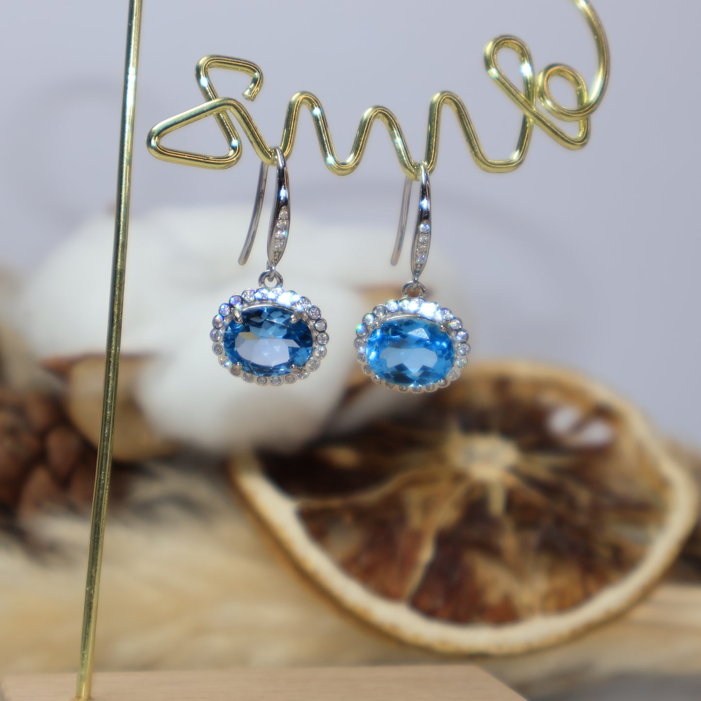 Luxury Blue Topaz Earrings with Cubic Zirconi