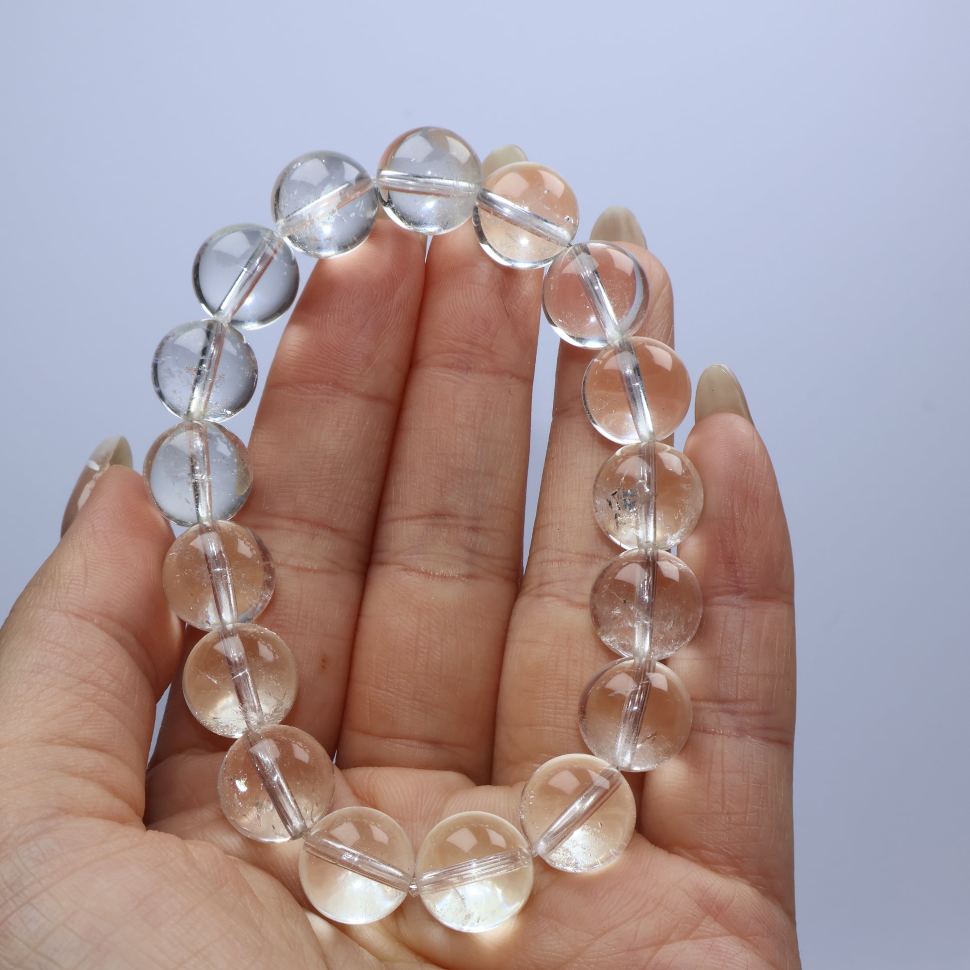 Handheld view showing bead clarity and soft reflections