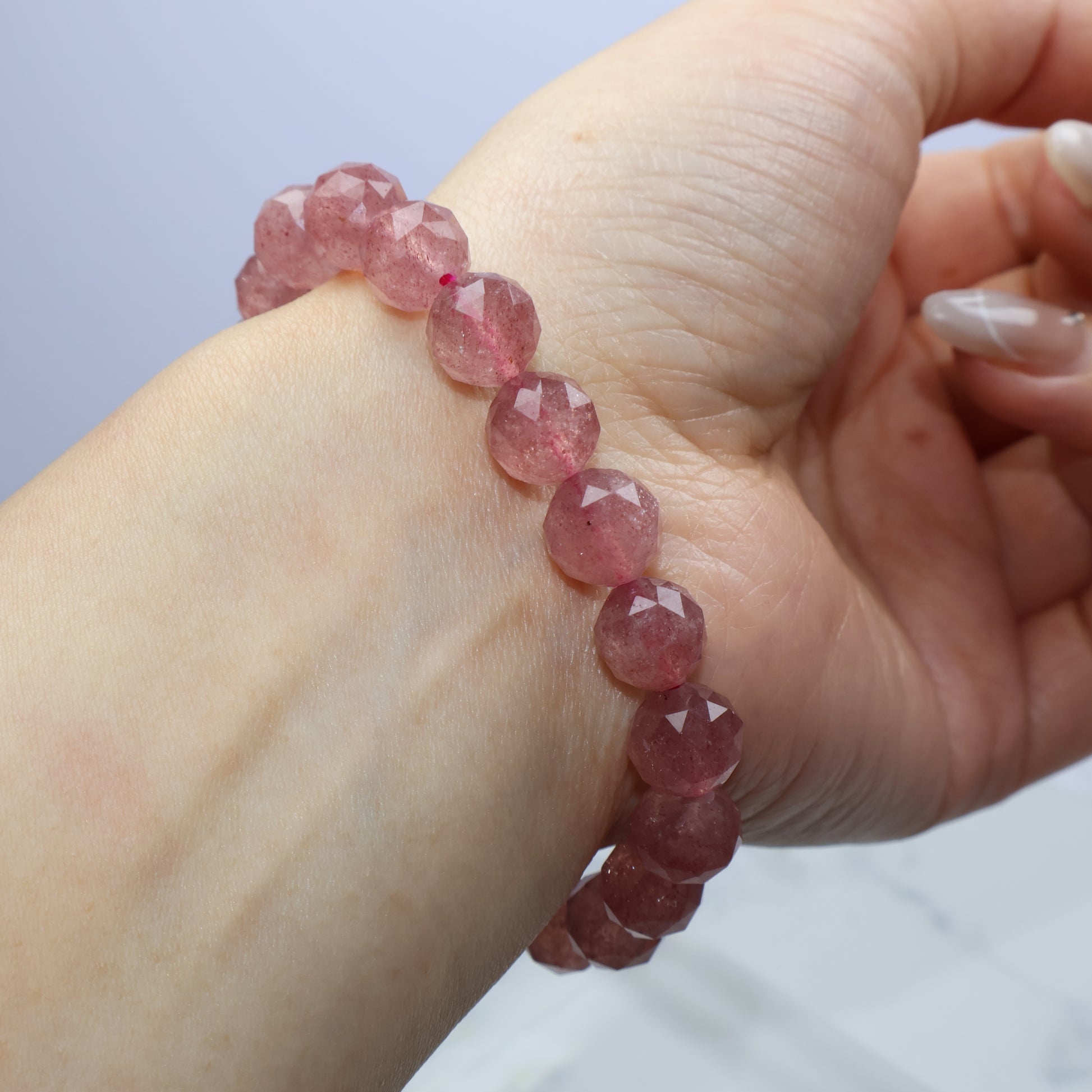 Wrist close-up shot showing smooth fit and elegant sparkle