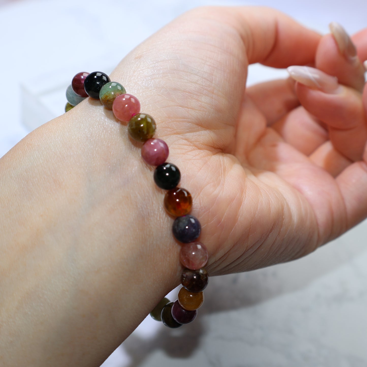 Wrist view showing the bracelet’s comfortable fit and cheerful appearance