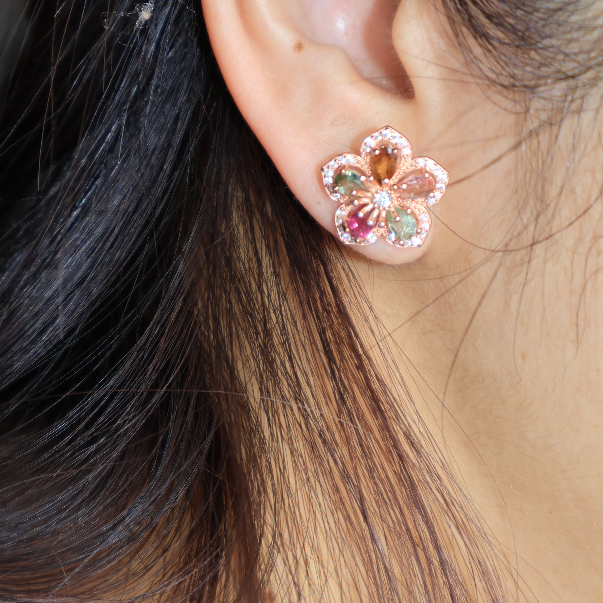 Model wearing Verdant Elegance earrings to show size and style