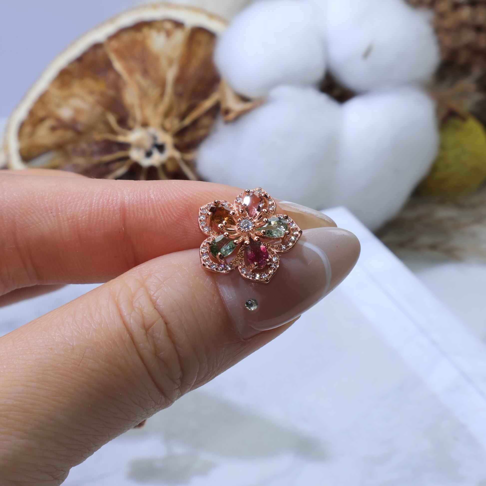 Earrings displayed on marble background for a luxurious presentation