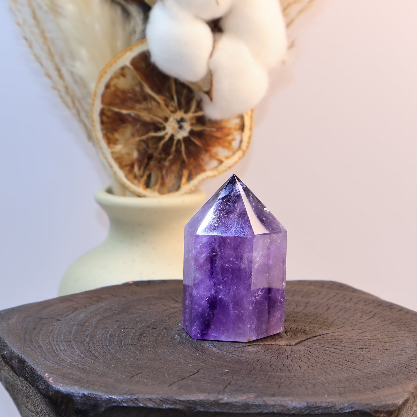 Close-up of Amethyst point reflecting light
