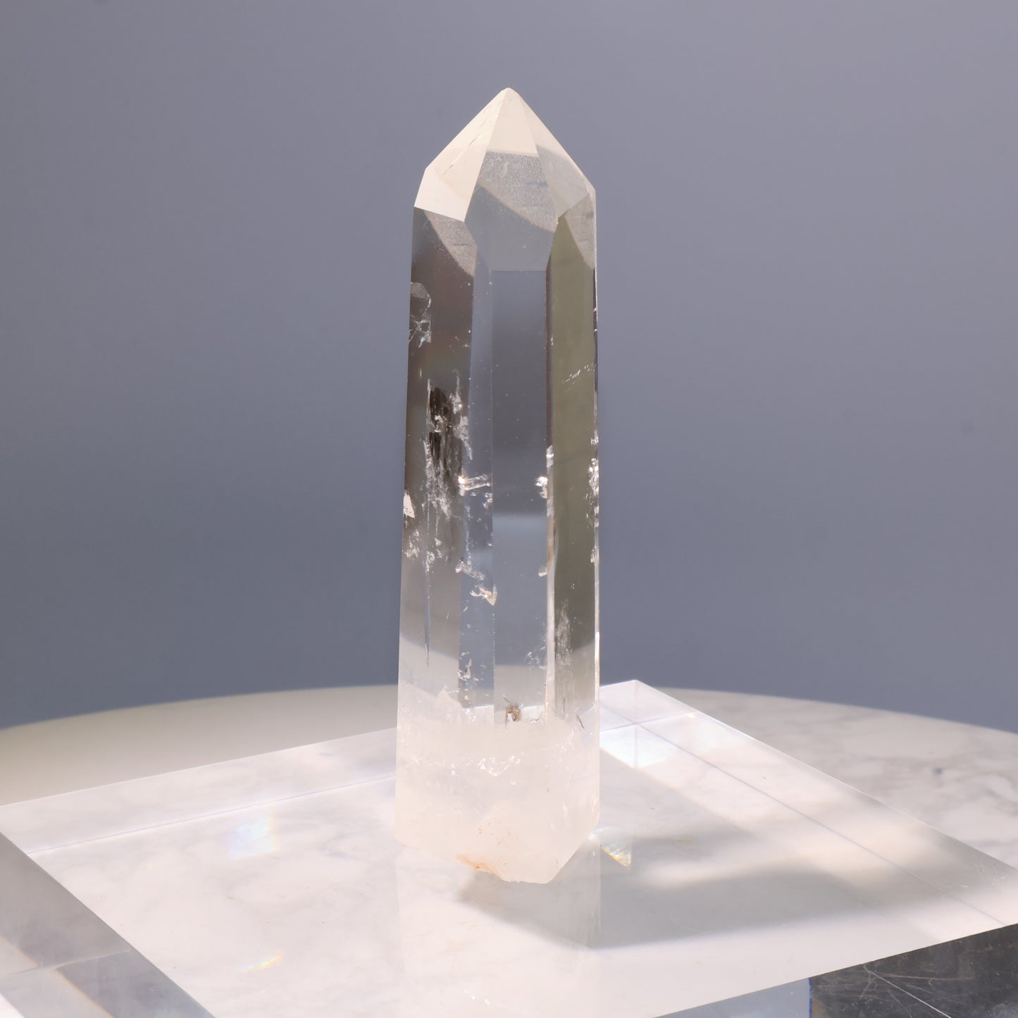 Clear Quartz Tower – side view showing natural internal fractures.