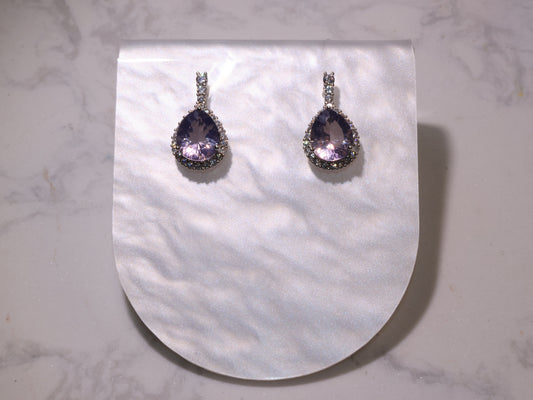 Amethyst Teardrop Earrings 紫水晶水滴耳環 – 8.7×10.3mm(S925 Silver 銀鍍鋯石)