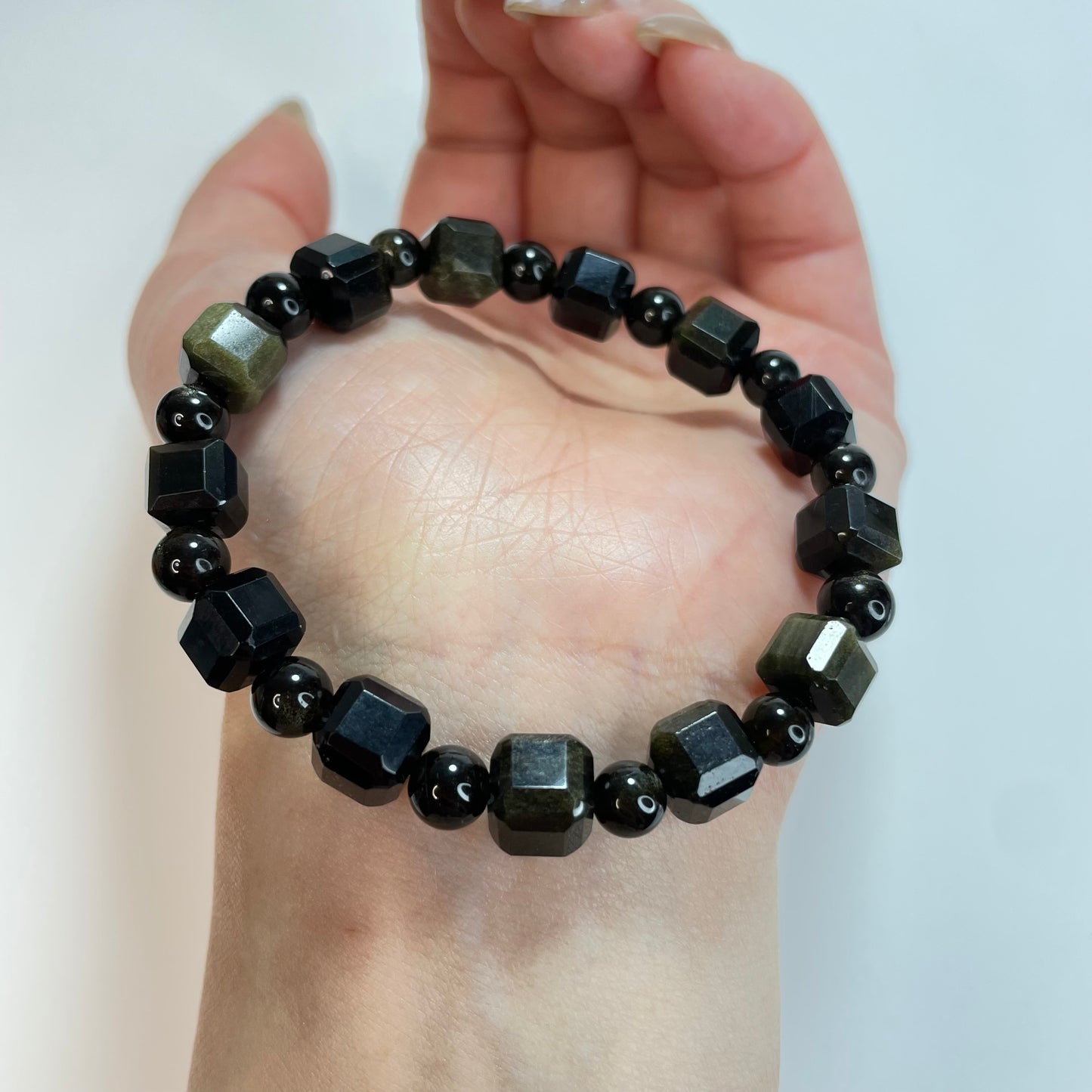 Golden Obsidian Bracelet – Square 8mm & Round 6mm Beads