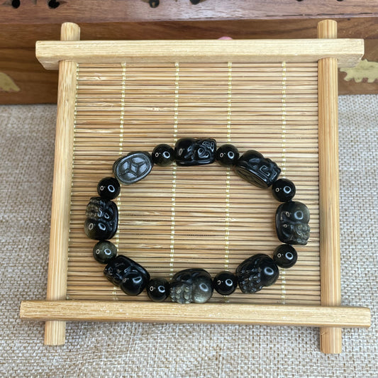 Mystical Pi Xiu Bracelet – 9mm Obsidian & Golden Sheen Obsidian