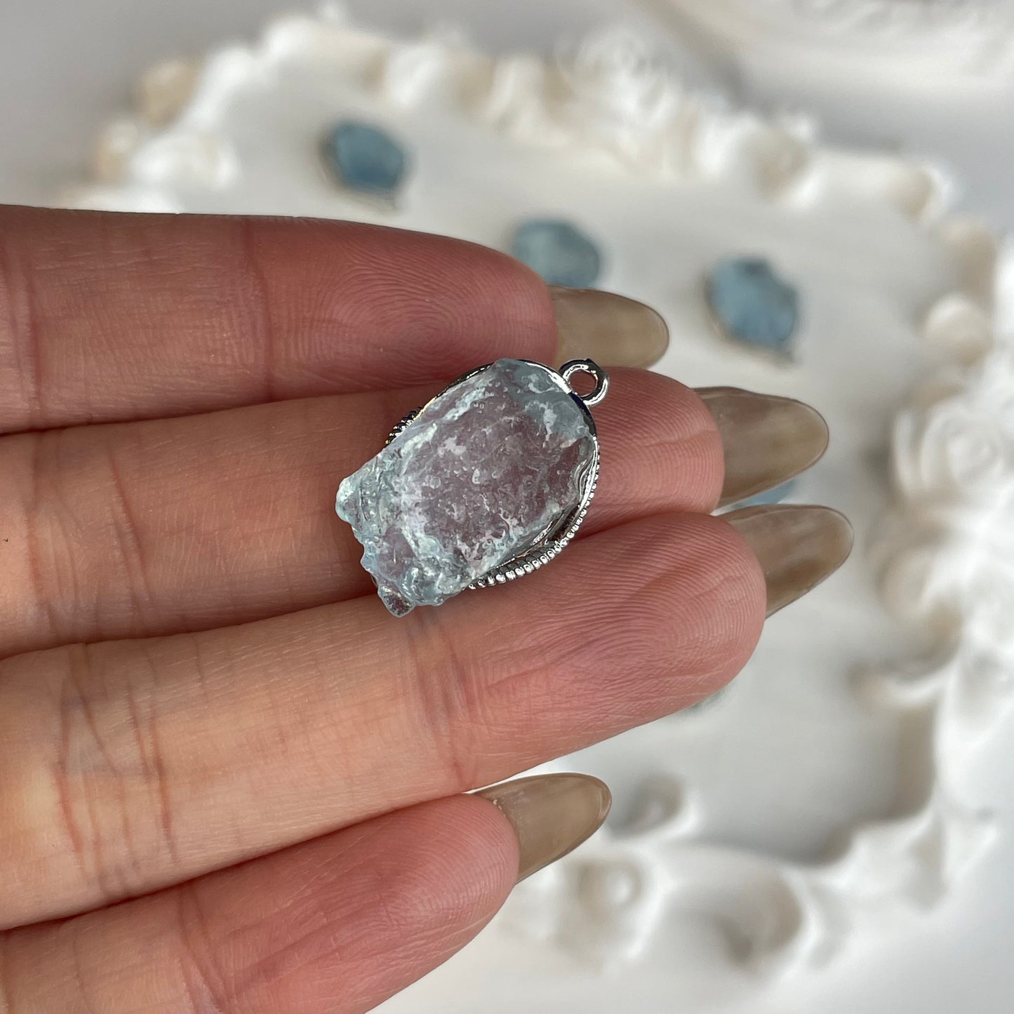 Raw Aquamarine Double-Hole Connectors
