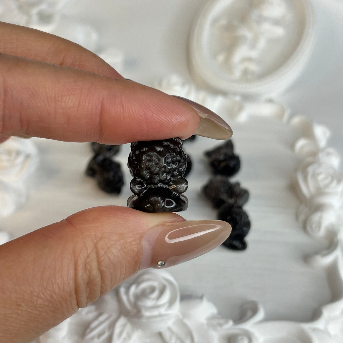 Set of 10 – Silver Obsidian Kirin Beads (18×12mm) | Hand-Carved DIY Protection & Wealth Charms
