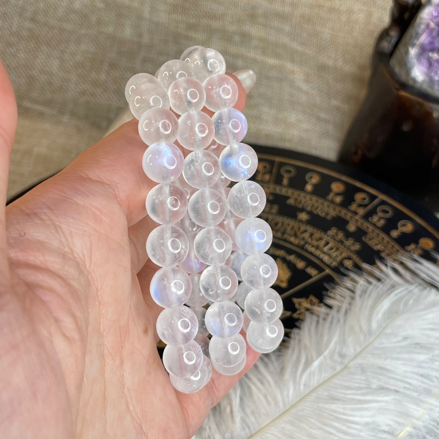 “Moonlight Whisper” Natural Moonstone Bracelet 月光繾綣」天然月亮石手串 – 9mm(India 印度)
