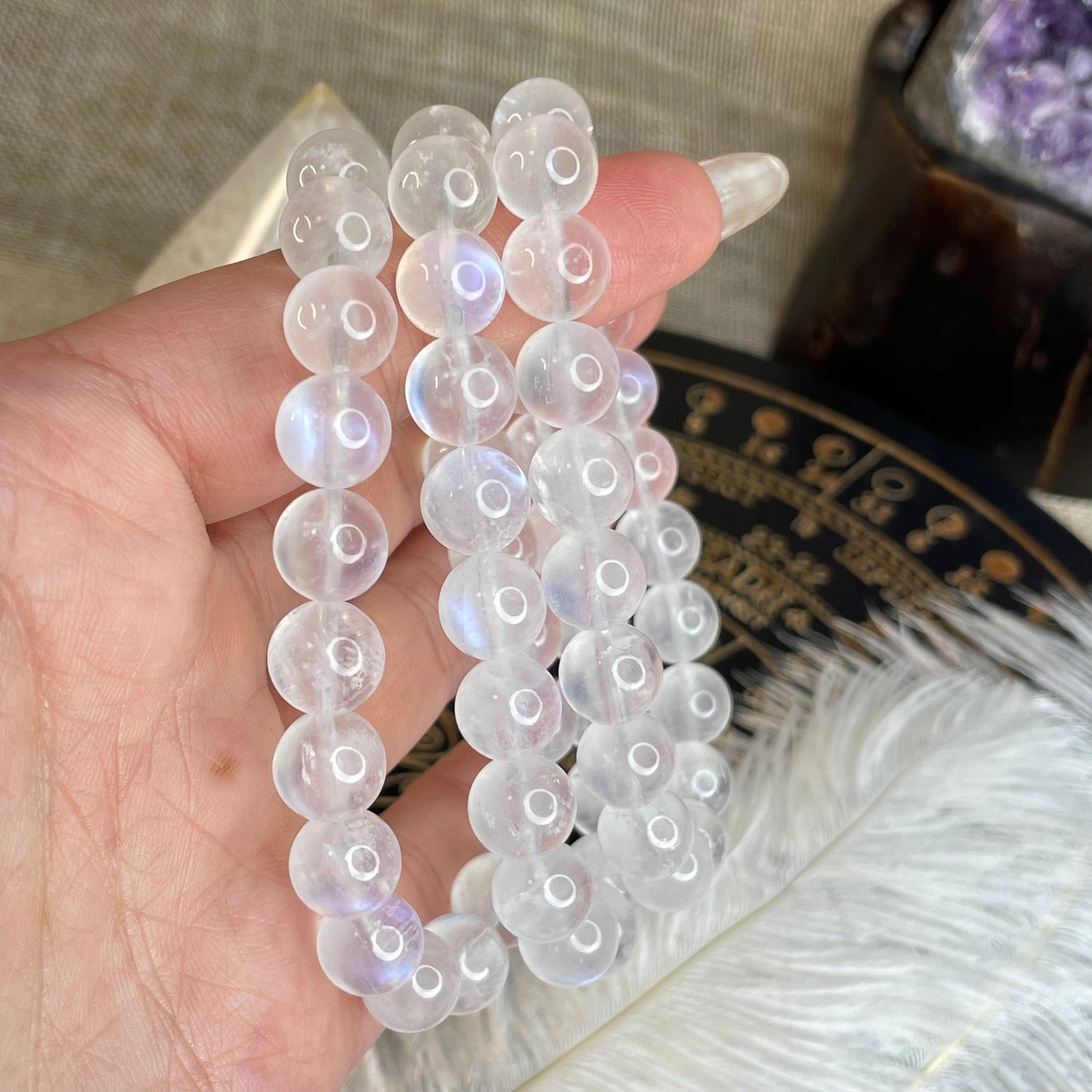 “Moonlight Whisper” Natural Moonstone Bracelet 月光繾綣」天然月亮石手串 – 9mm(India 印度)
