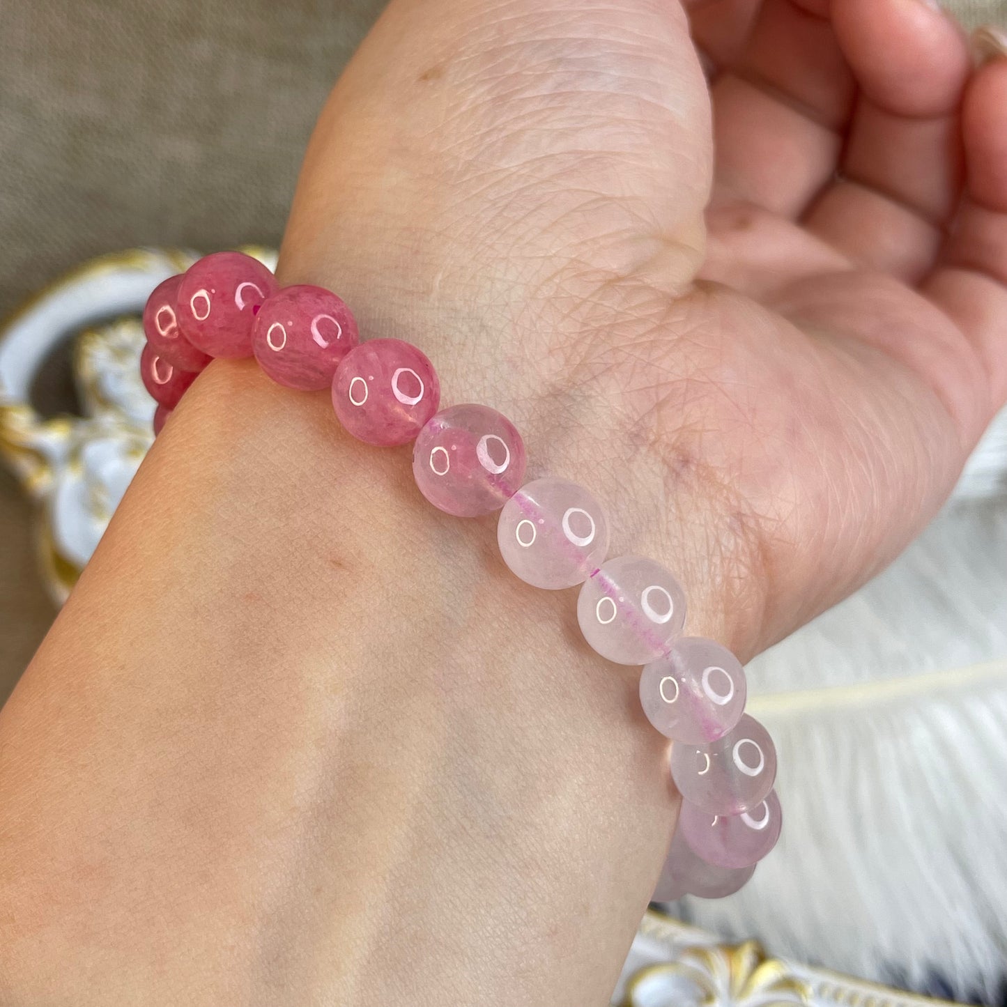 “Rose Bloom” Natural Rhodonite Gradient Bracelet 玫瑰漸影|薔薇威手串 – 8mm(Peru 秘魯)