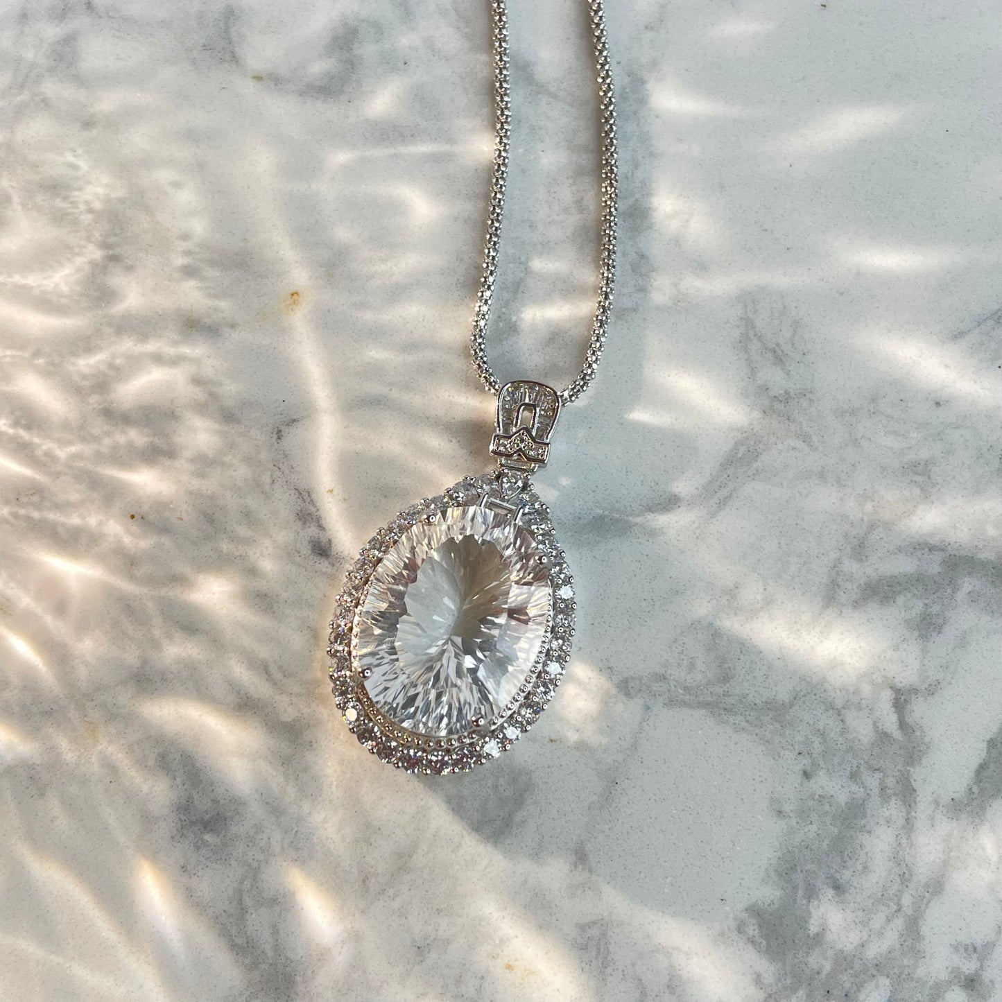 Clear Quartz Pendant 白水晶吊墜(不含頸鏈)– 15×20mm(S925銀鑲鋯石)