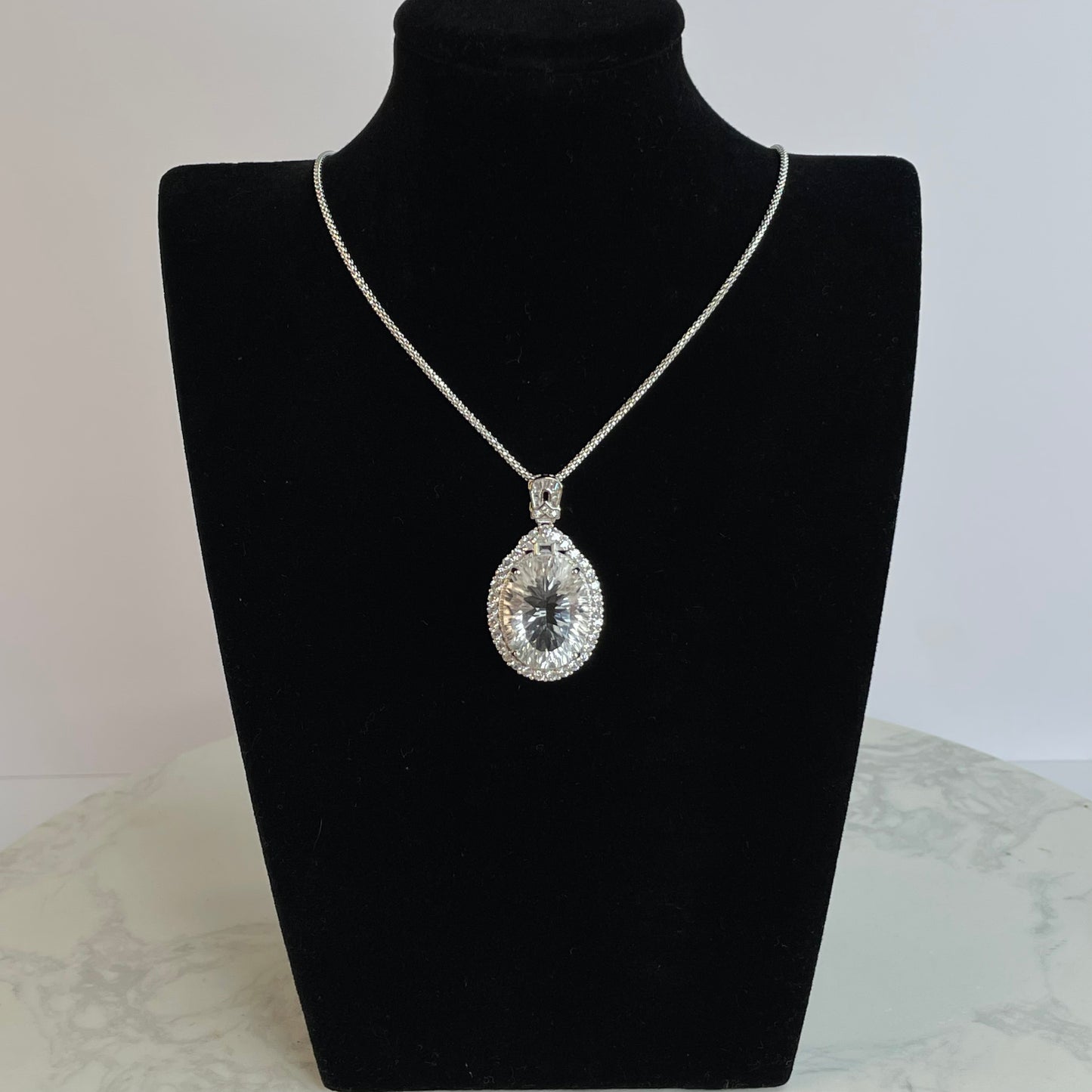 Clear Quartz Pendant 白水晶吊墜(不含頸鏈)– 15×20mm(S925銀鑲鋯石)