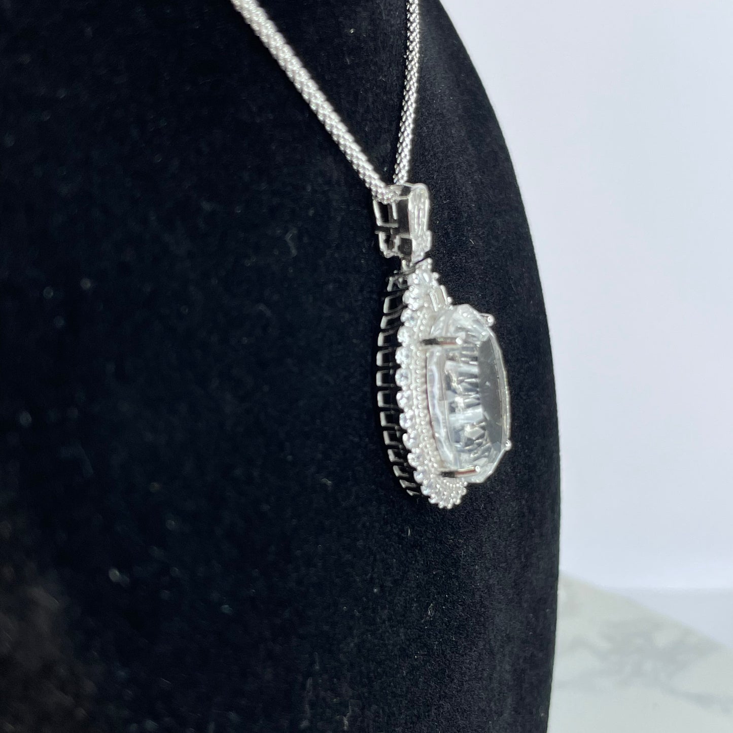 Clear Quartz Pendant 白水晶吊墜(不含頸鏈)– 15×20mm(S925銀鑲鋯石)