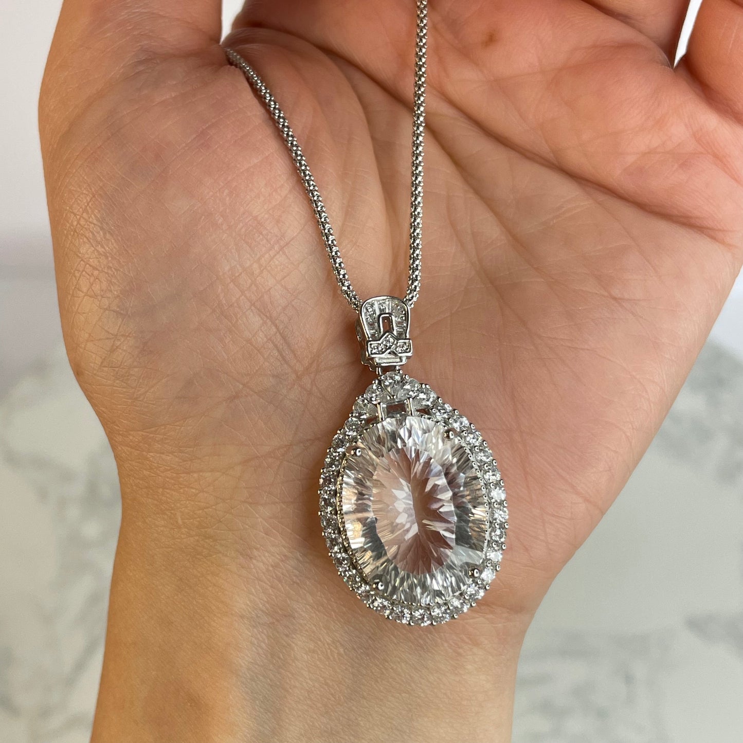 Clear Quartz Pendant 白水晶吊墜(不含頸鏈)– 15×20mm(S925銀鑲鋯石)