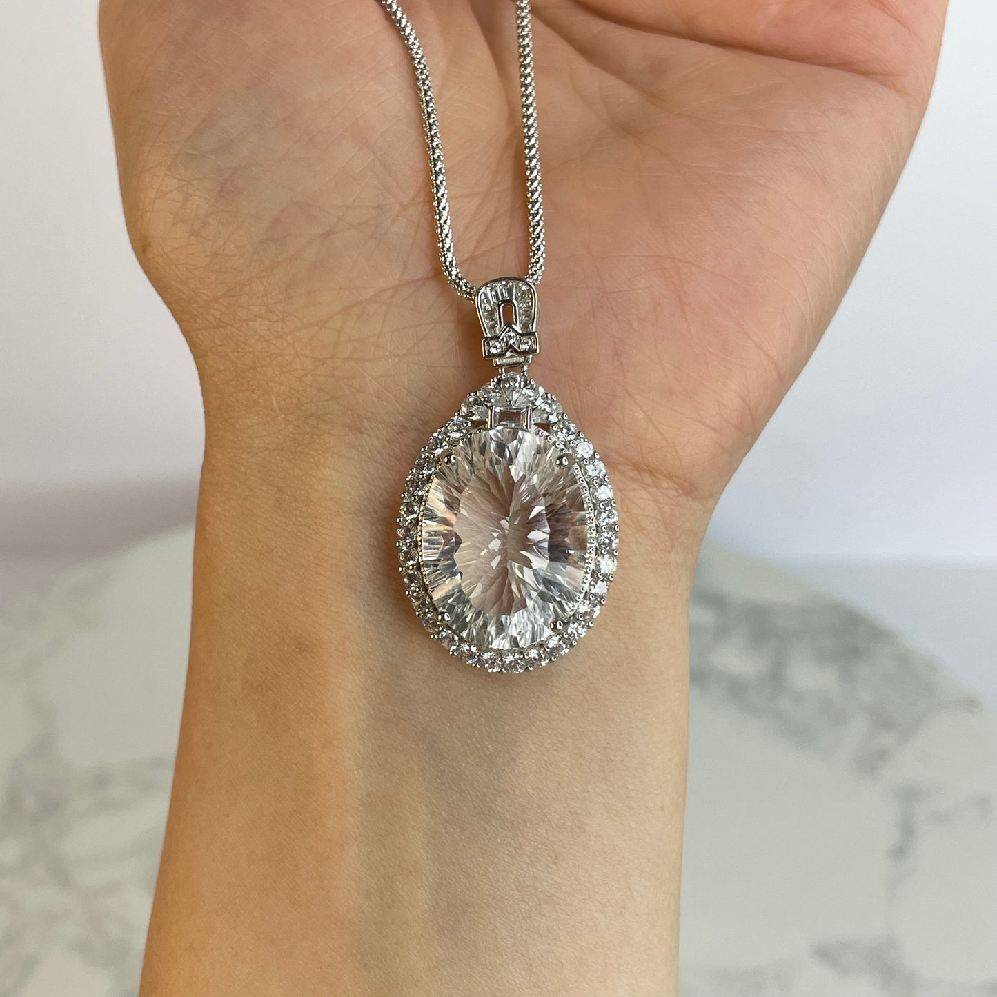 Clear Quartz Pendant 白水晶吊墜(不含頸鏈)– 15×20mm(S925銀鑲鋯石)