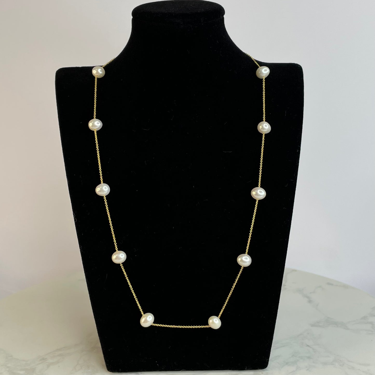 Freshwater Pearl Necklace 天然淡水珍珠頸鏈 – 7mm(金色合金鏈)