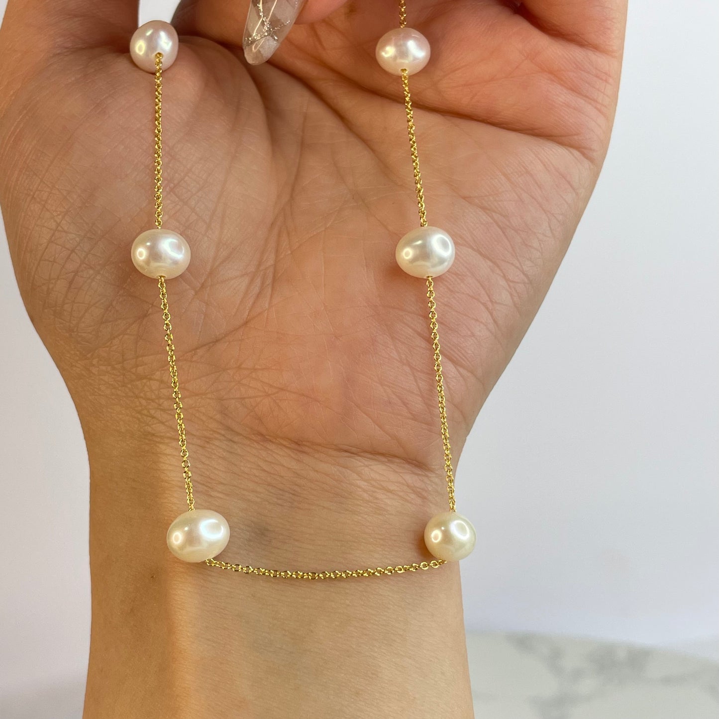 Freshwater Pearl Necklace 天然淡水珍珠頸鏈 – 7mm(金色合金鏈)