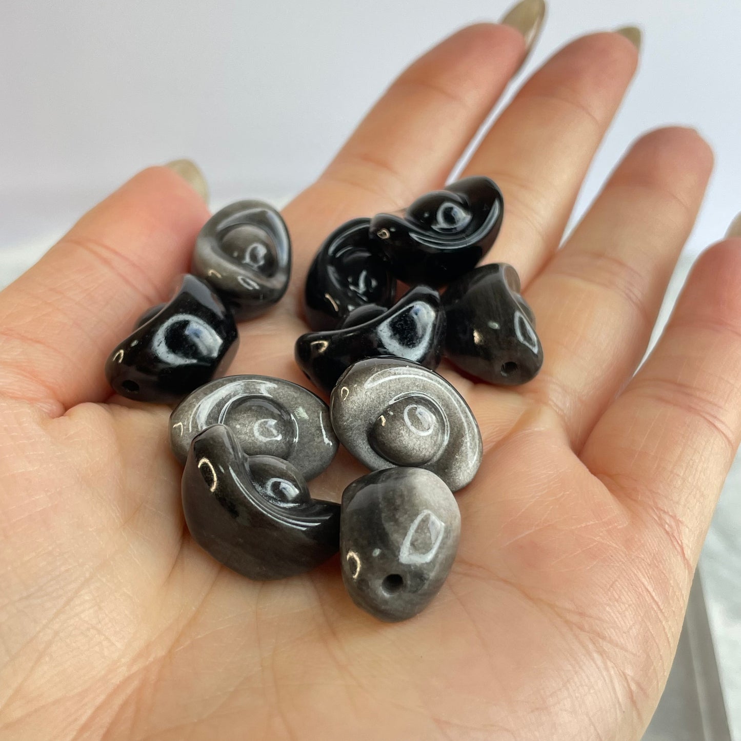 Silver Sheen Obsidian Yuanbao 銀曜石元寶 – DIY Beads 10pcs Set(13×18mm)