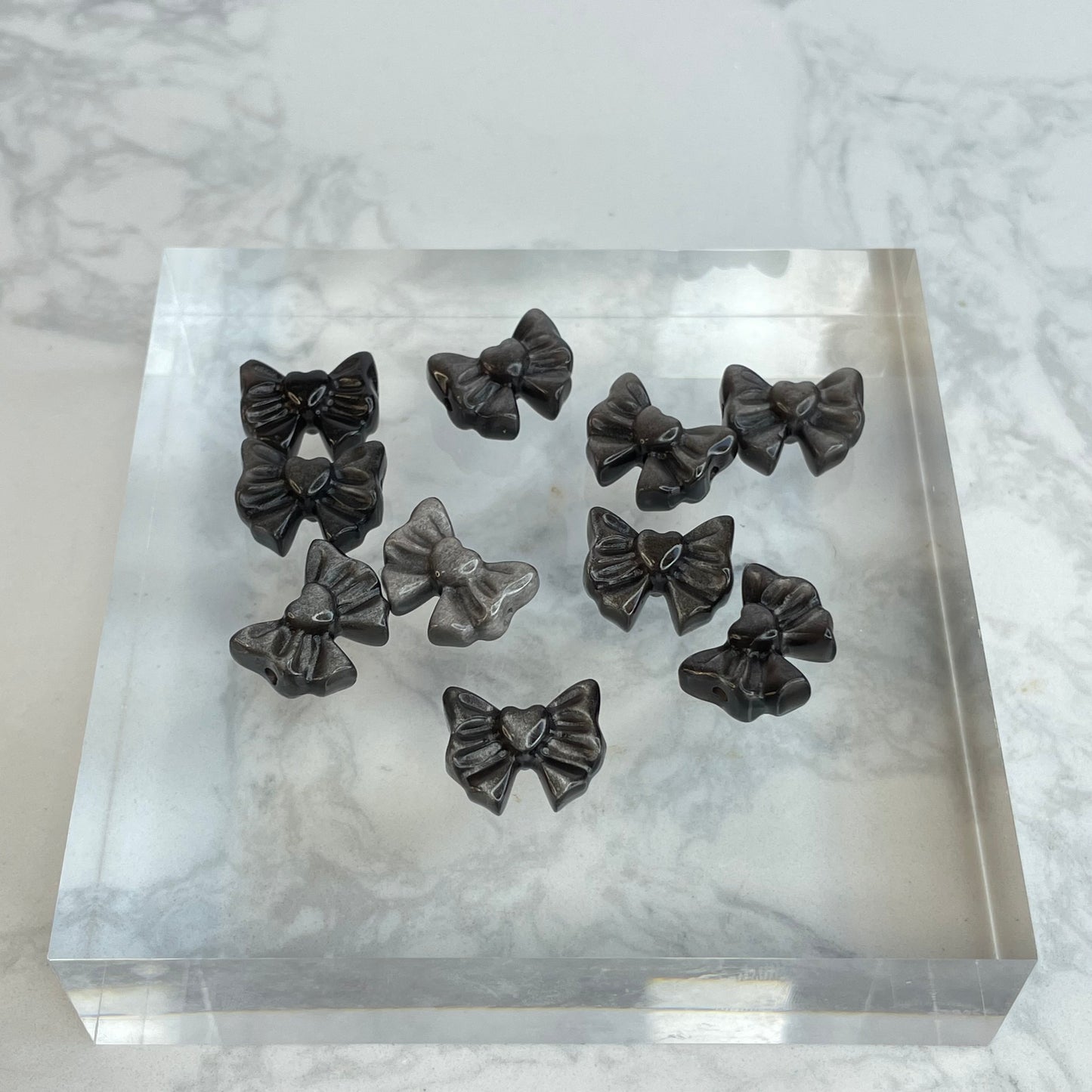 Silver Sheen Obsidian Bow Beads 銀曜石蝴蝶結 – 10pcs Set(14×17mm)