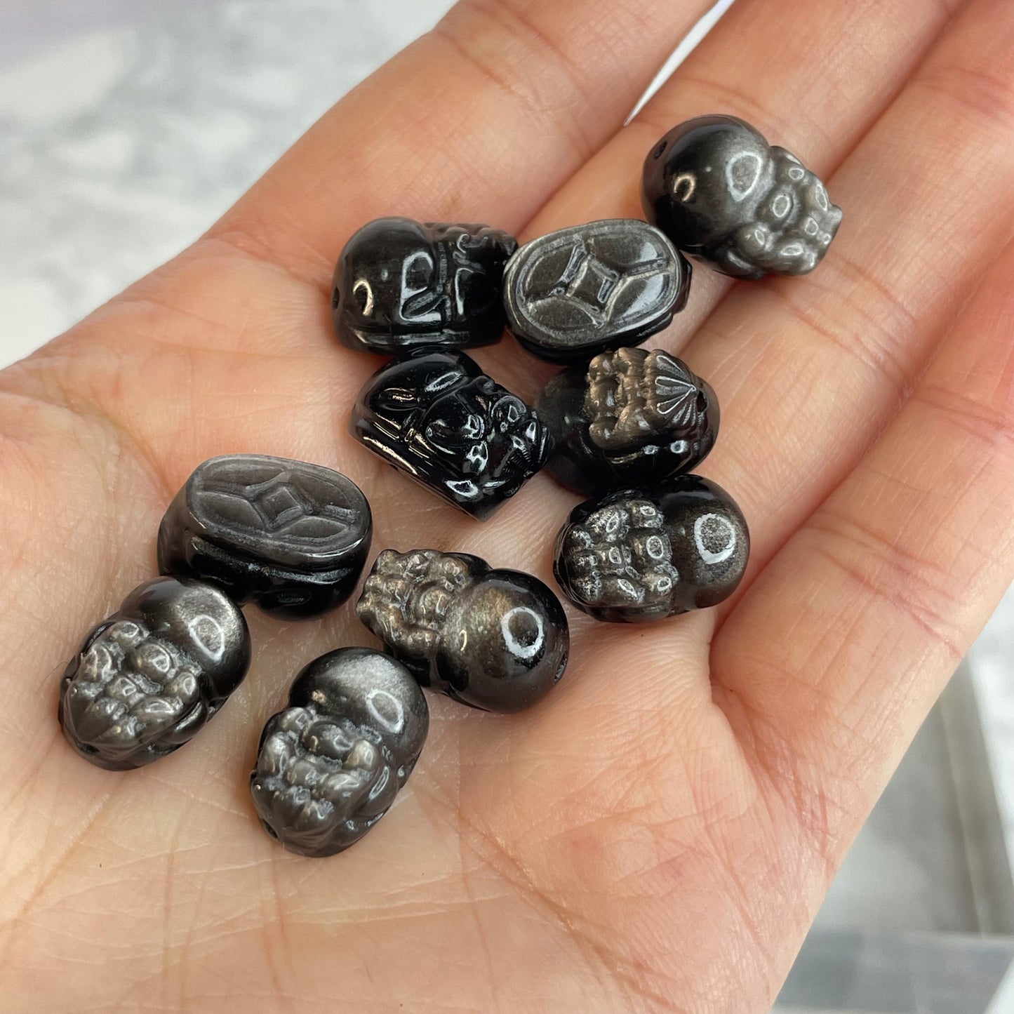 Silver Sheen Obsidian Pixiu Beads 銀曜石貔貅珠 – 10pcs Set(10×14mm)