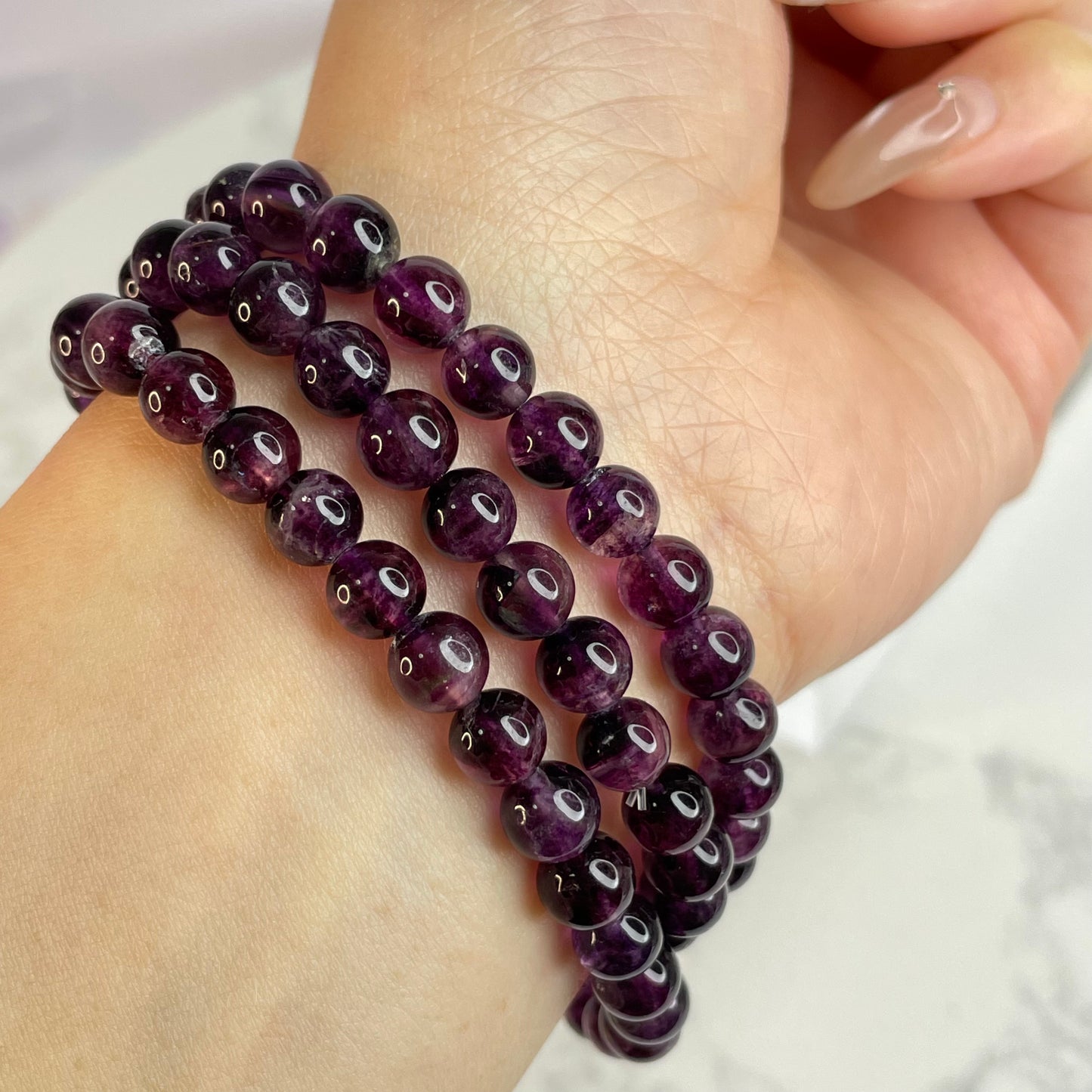 Purple Fluorite 3-Wrap Bracelet / Necklace 紫色螢石三圈手串/可作頸鏈 – 6mm