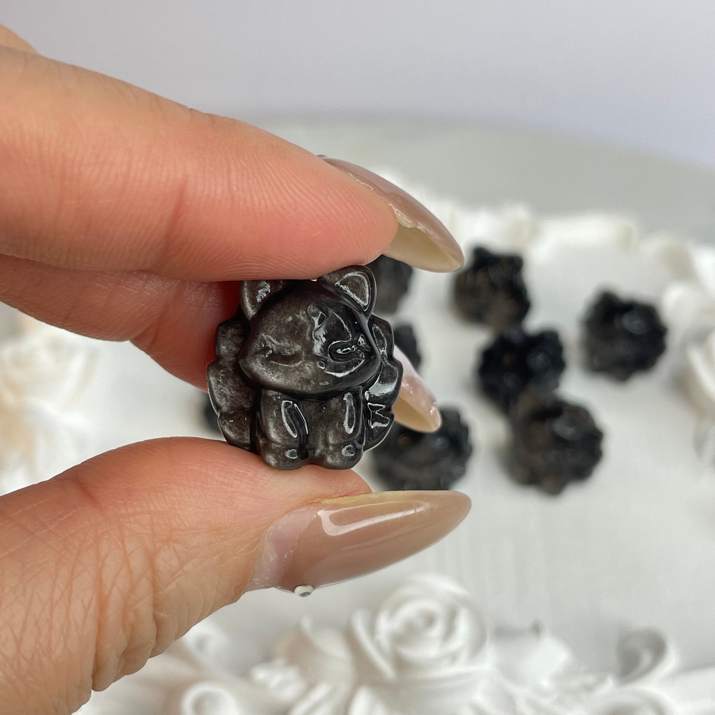 10pcs Silver Sheen Obsidian Nine-Tailed Fox Beads – Carved Crystal Charms 銀曜石九尾狐珠 – 一組10顆(雕刻水晶DIY飾品)