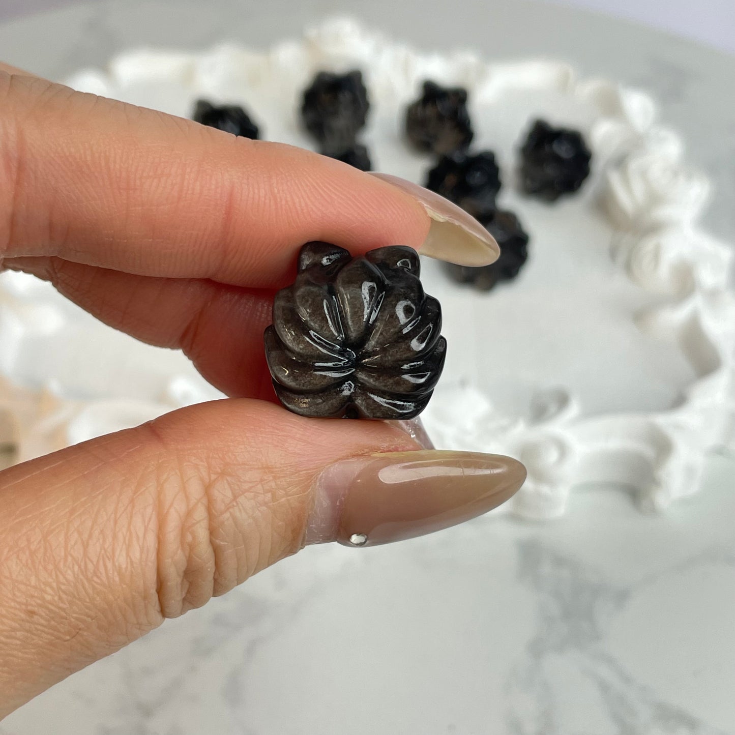 10pcs Silver Sheen Obsidian Nine-Tailed Fox Beads – Carved Crystal Charms 銀曜石九尾狐珠 – 一組10顆(雕刻水晶DIY飾品)