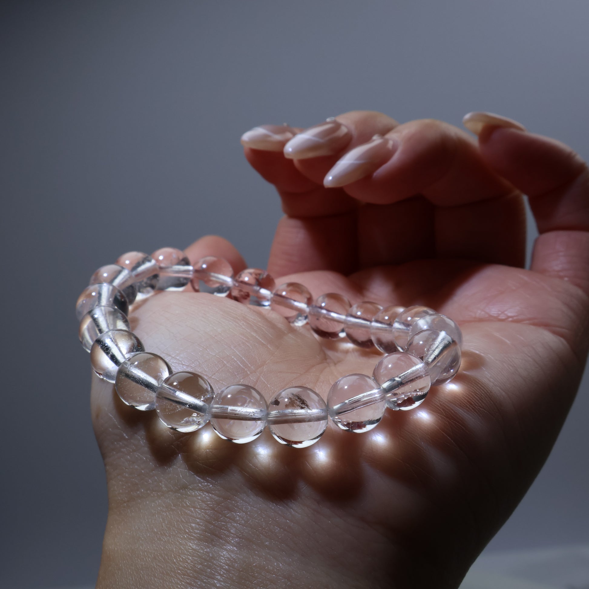 Side angle showing transparency and inclusions – quartz bracelet for 16cm wrist