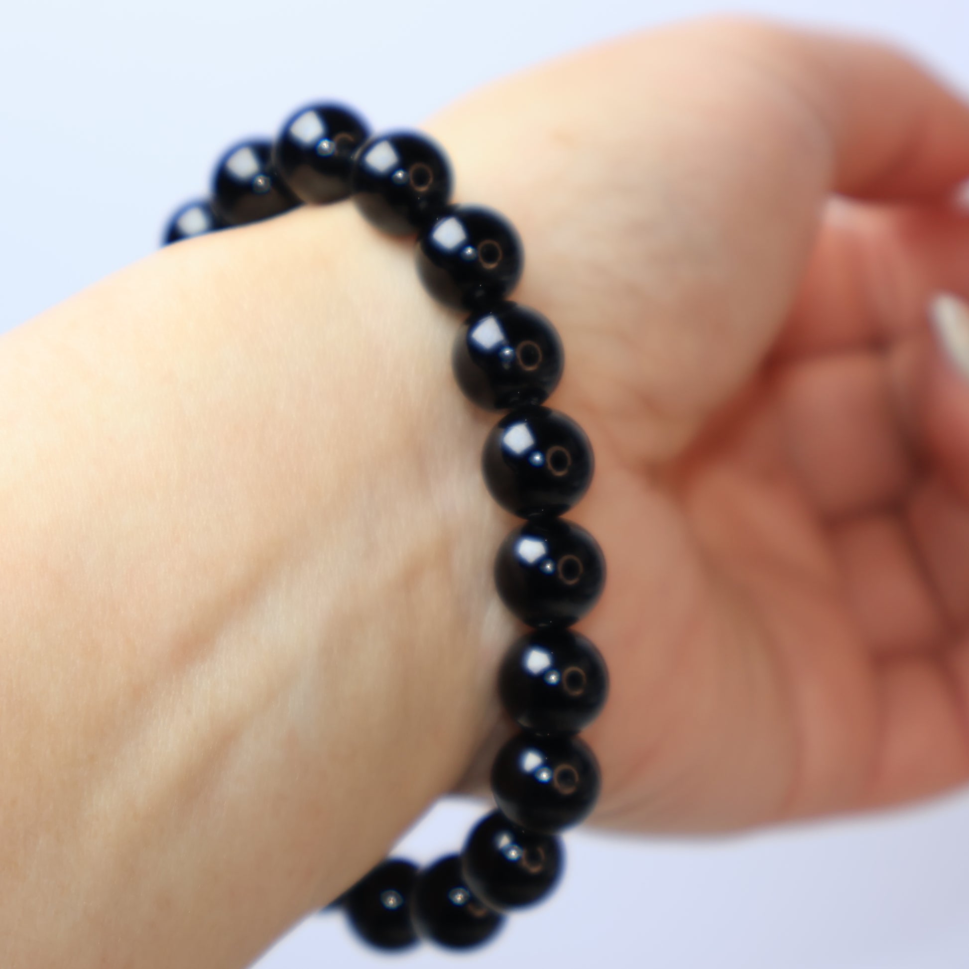 Elegant 9mm Black Tourmaline Crystal Bracelet