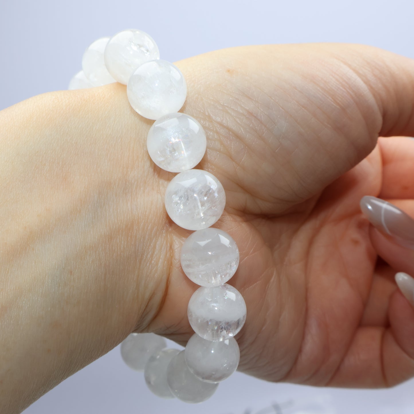 Clarity Veil White Phantom Quartz Bracelet 白幽靈水晶手串 – 11.7–12.2mm（Brazil 巴西）