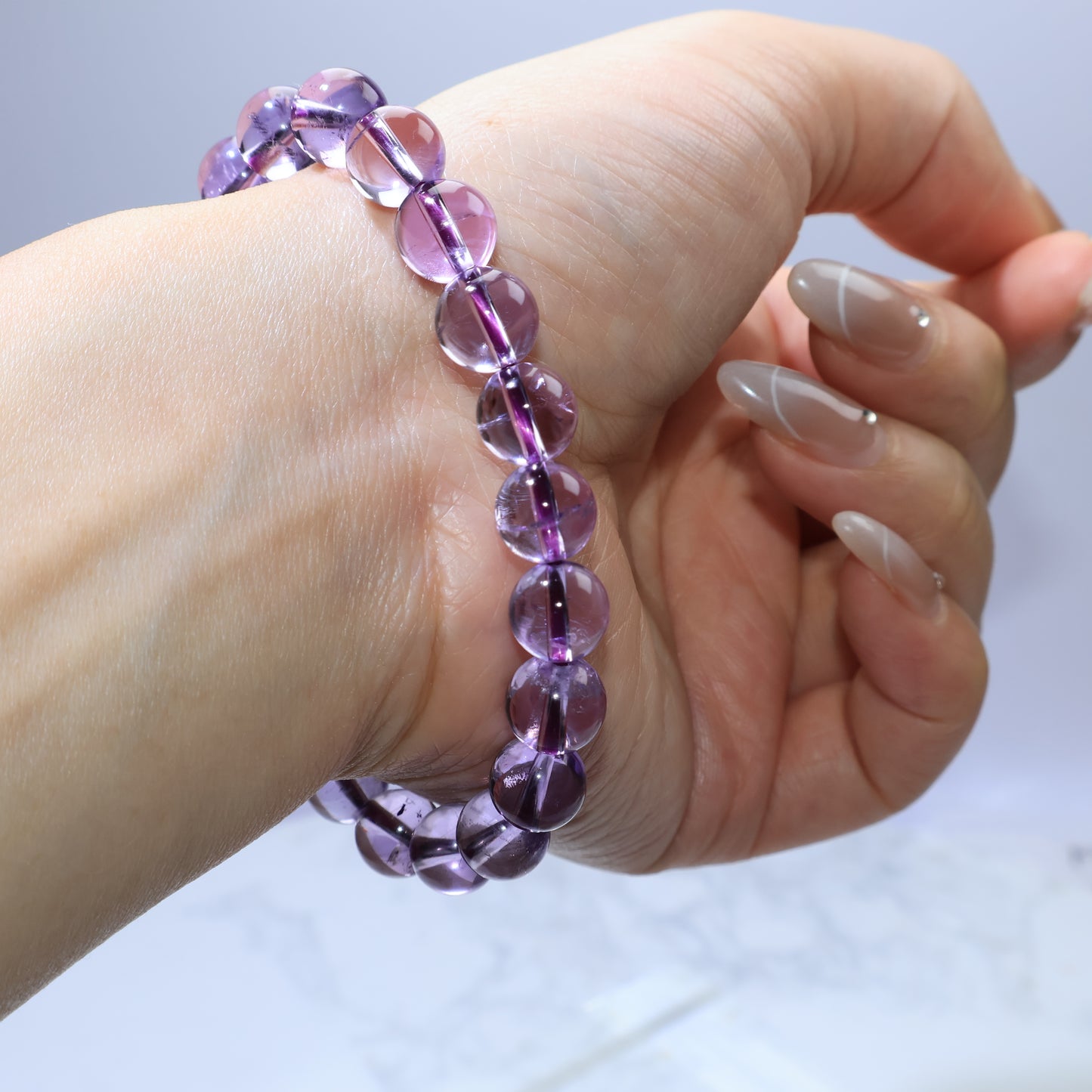 Wrist view highlighting the bracelet’s comfortable fit and soothing appearance