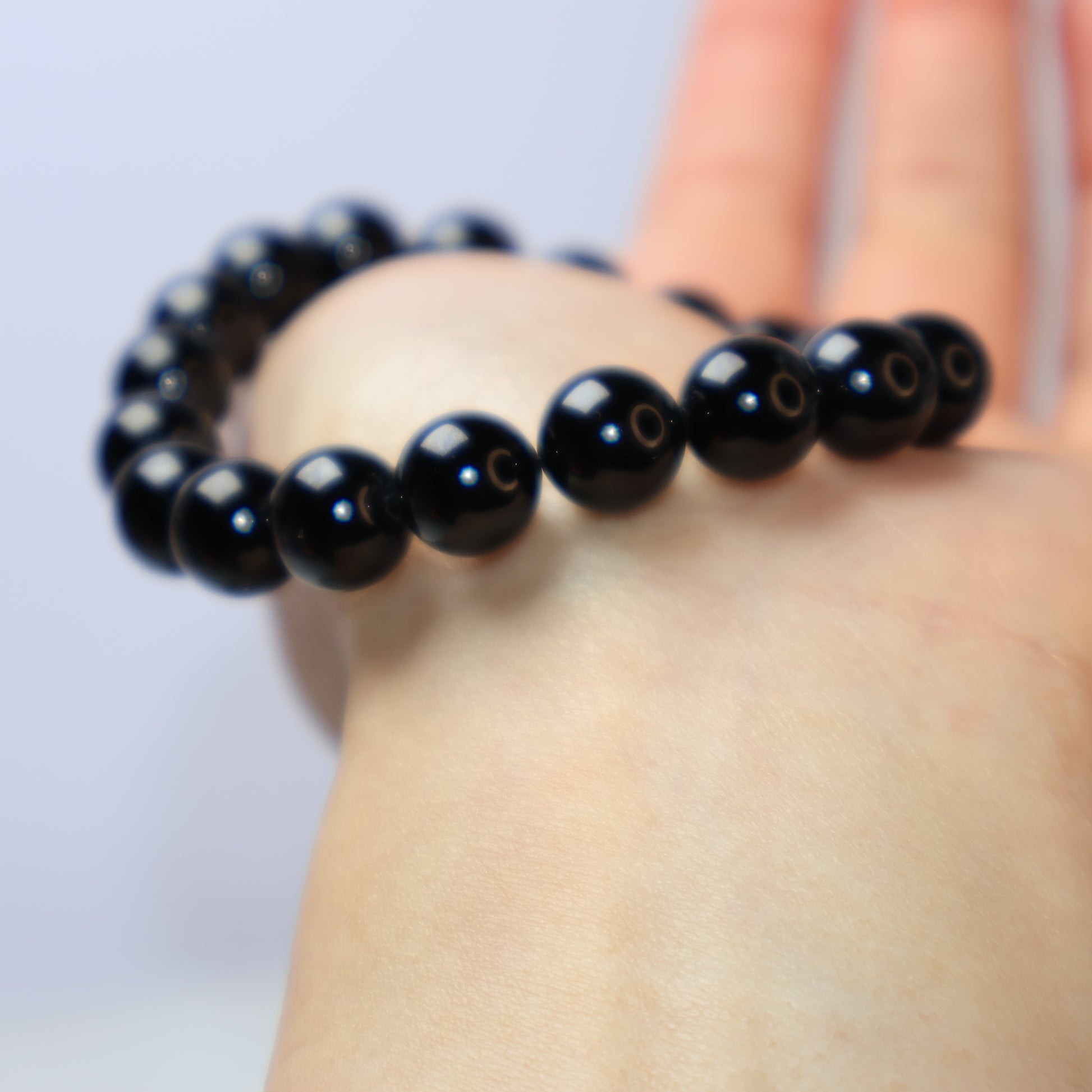 Close-up of Natural Black Tourmaline 9mm Beads